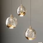 LED hanglamp Hayley met glasbol, 3 lampjes, goud