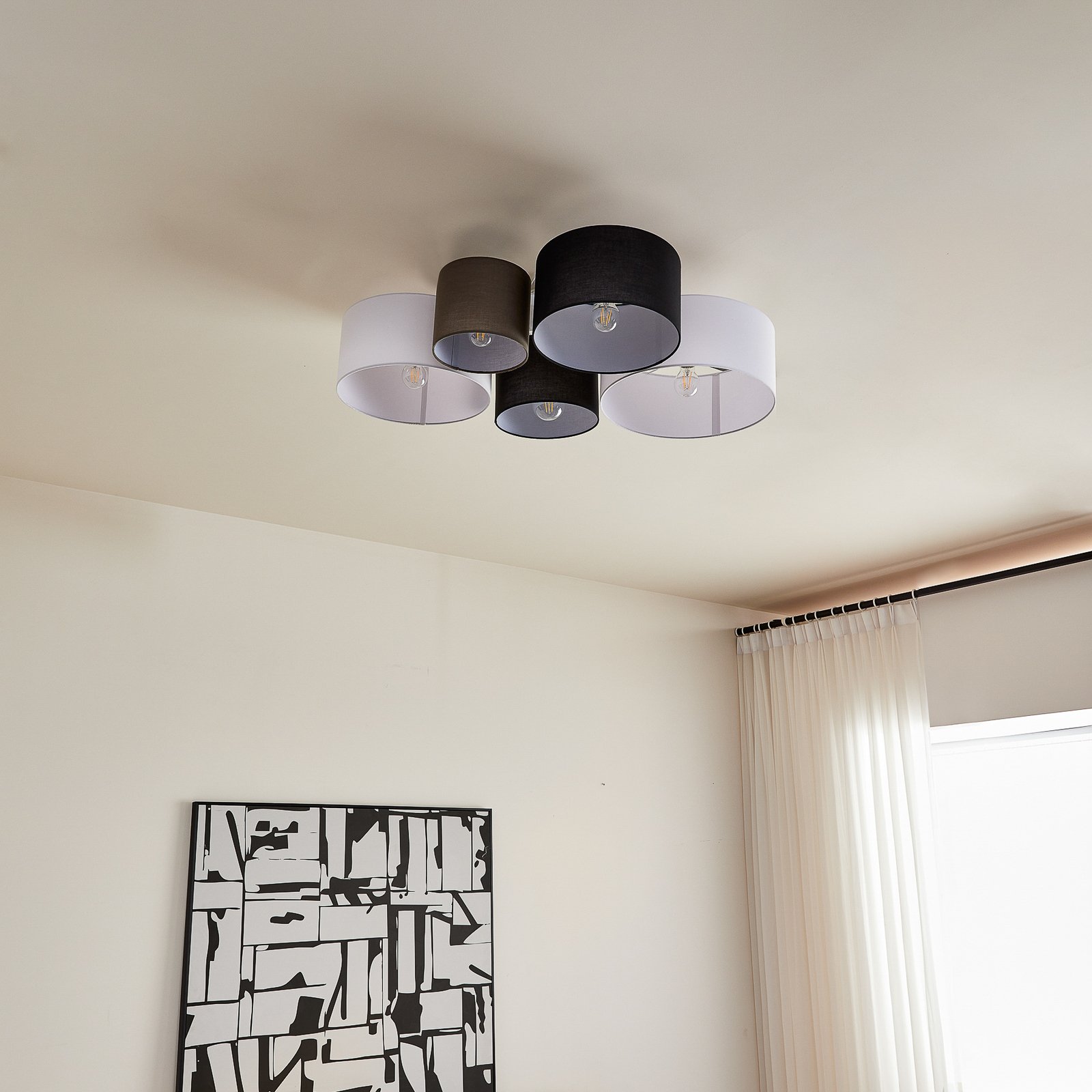 Lettie 5 PlafondGrey/Black/White - Lindby