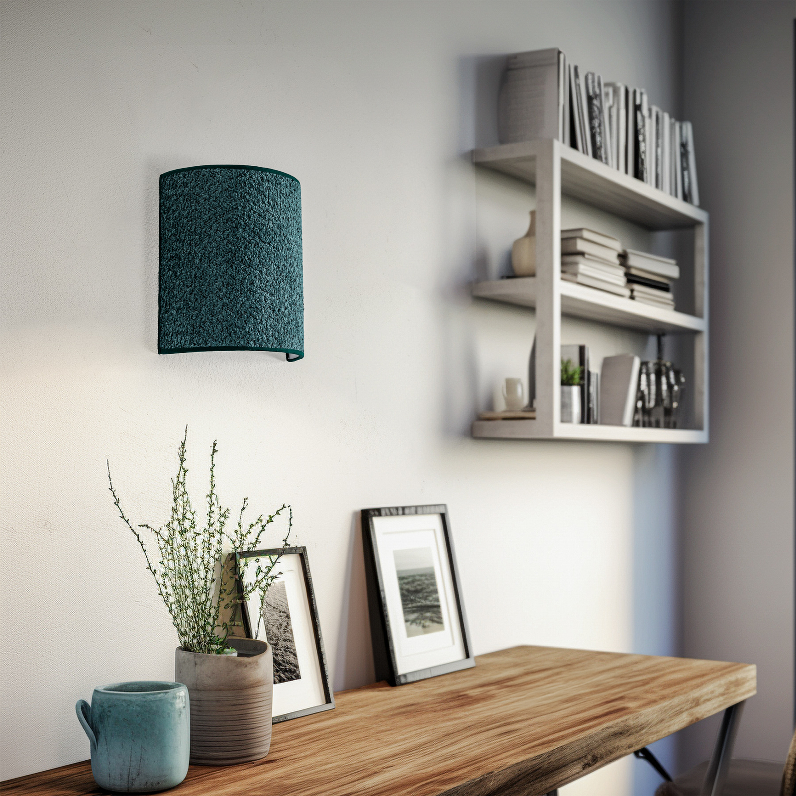 Wandlamp Boucle van stof, donkergroen