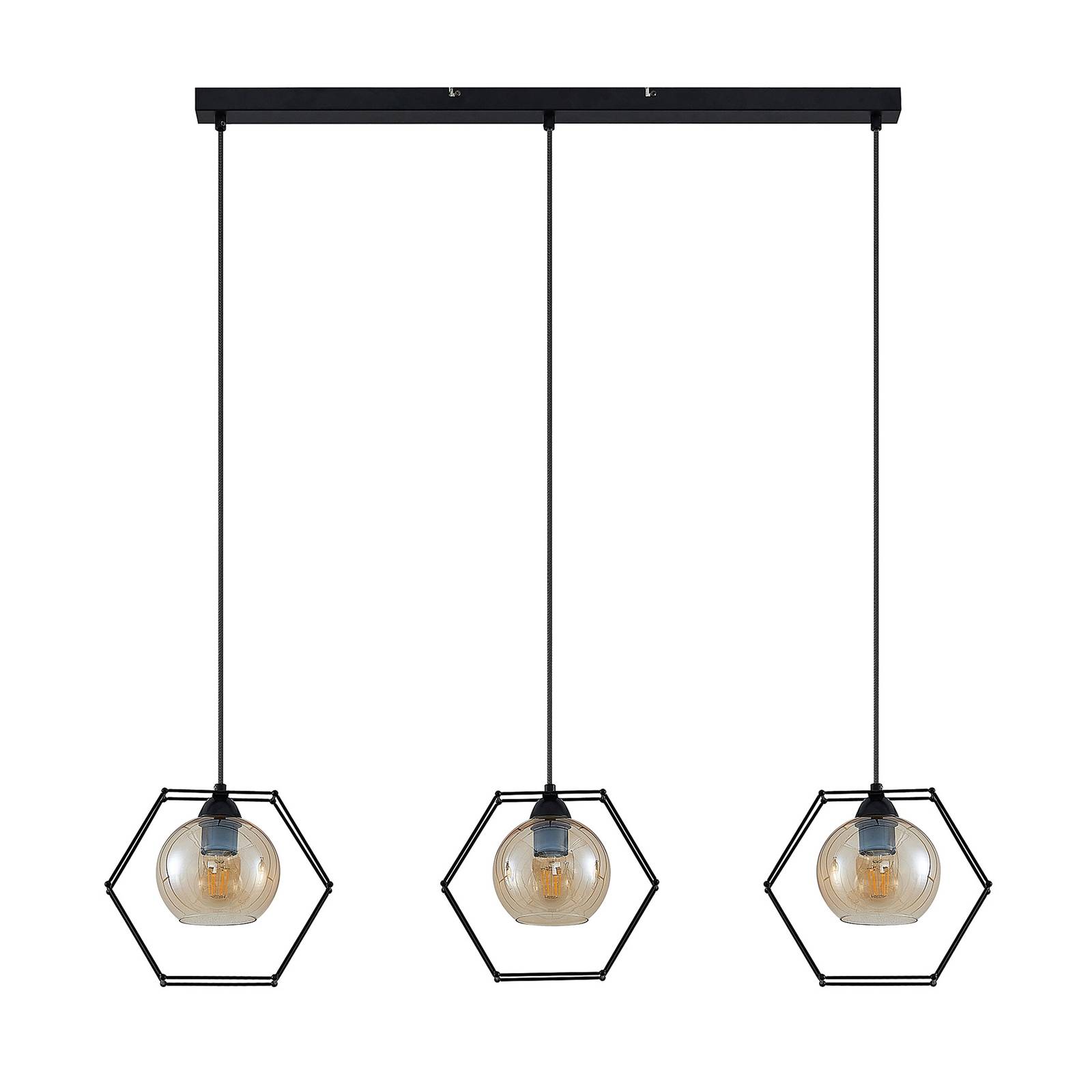 Lampa wisząca Lindby Dajanira, 3-punktowa, bursztynowa