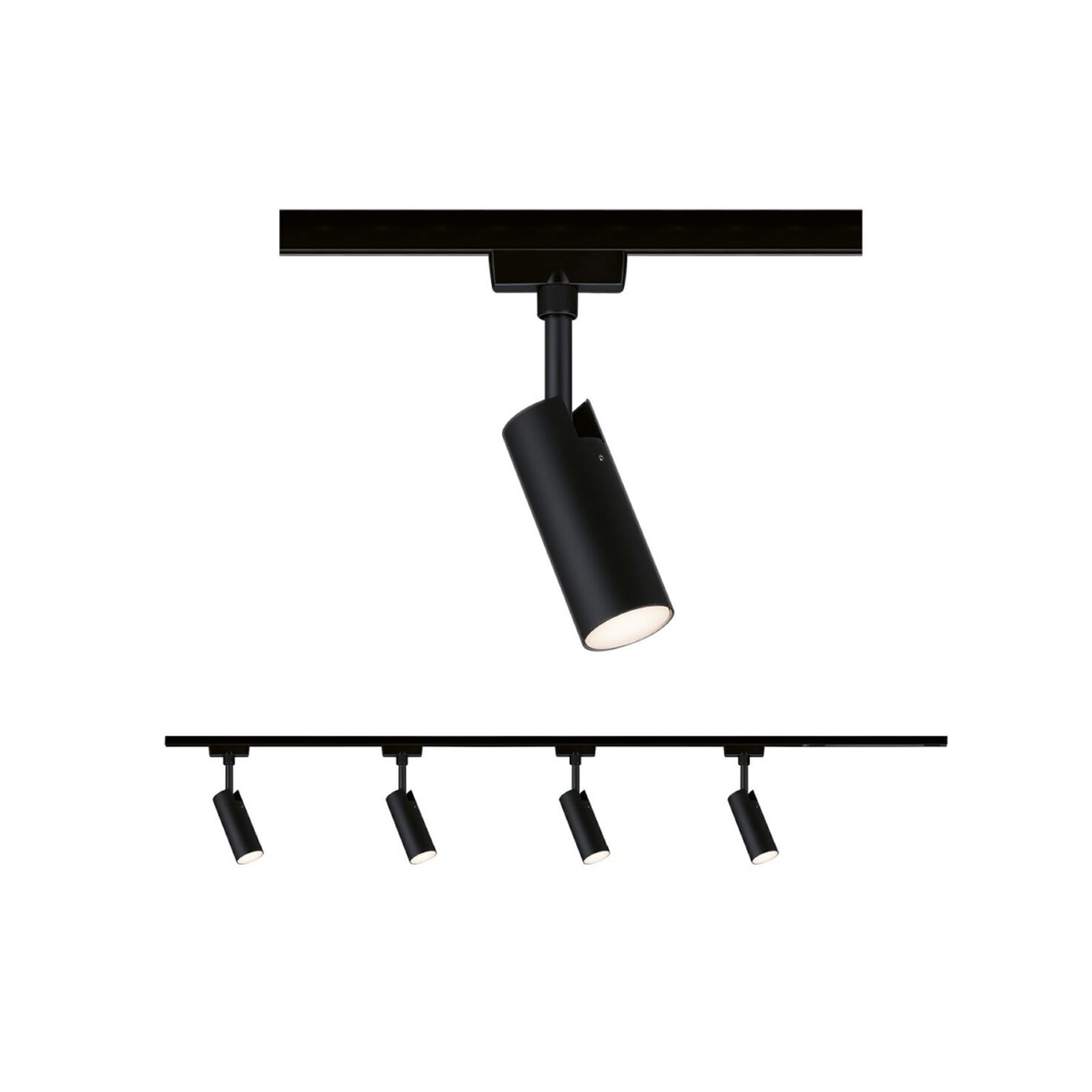 Juego URail Tubo de Paulmann, negro, 4 luces, alimentación central Juego URail Tubo de Paulmann, negro, 4 luces, alimentación central