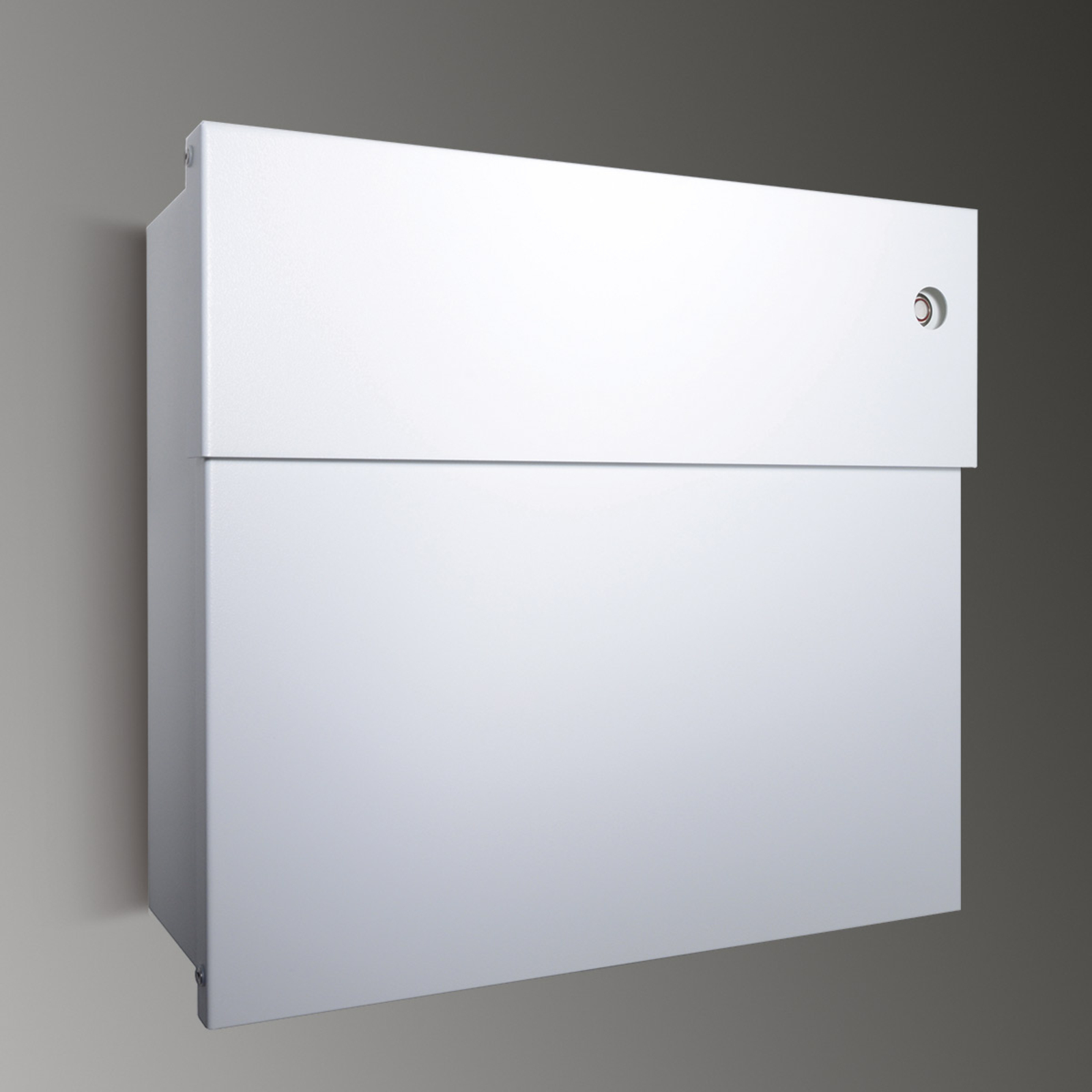 Absolut/ Radius Letterman IV letterbox, red doorbell, white, stainless steel, powder-coated steel, W: 40 cm, H: 34 cm