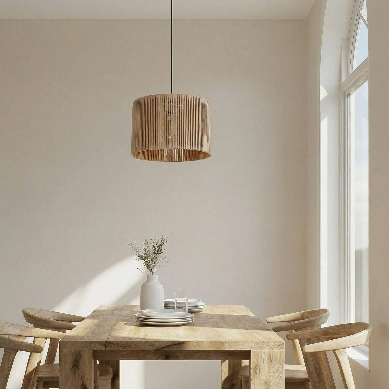 Roya Cylinder pendant light, Ø 30 cm, beige, paper
