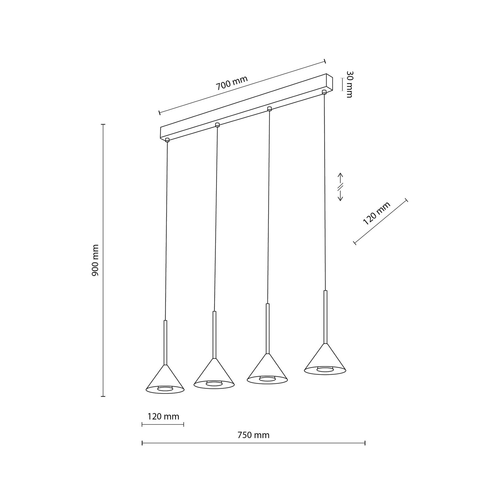 Cono Mini pendant light, 4-bulb, black, E27