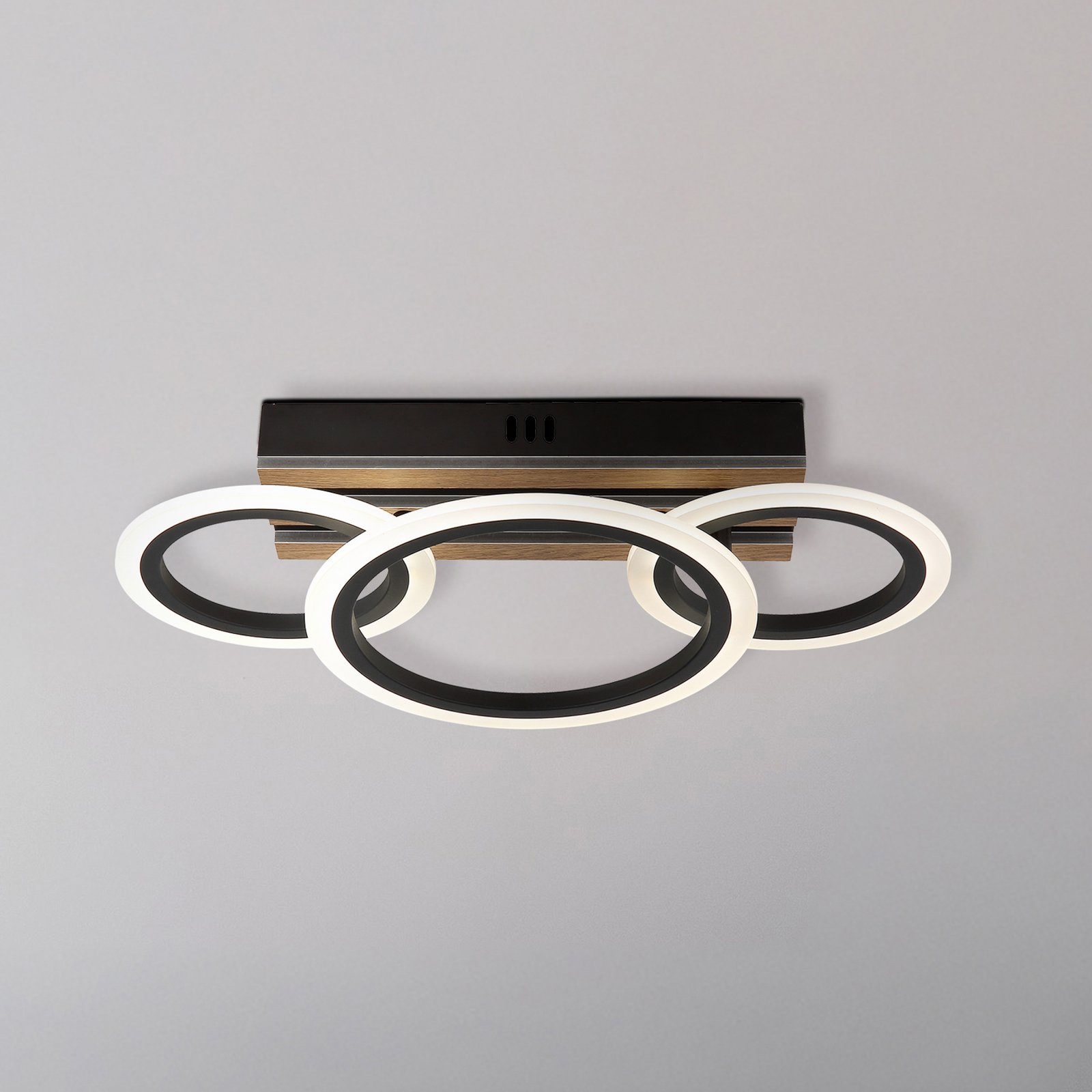 LED lubų lempa „Blevins“ 3-flg. juoda/medžio imitacija, ilgis 46 cm