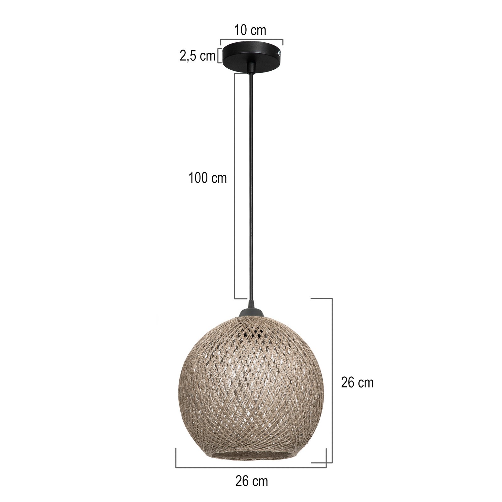 Hängeleuchte Yumak, braun, Ø 26 cm, Seil, 1-flammig Hängeleuchte Yumak, braun, Ø 26 cm, Seil, 1-flammig