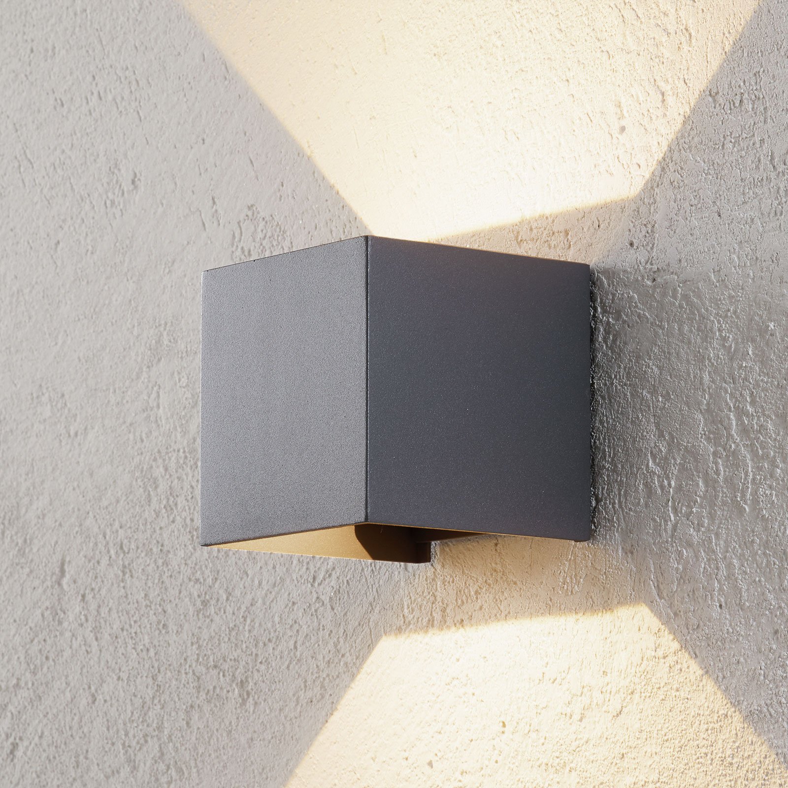 Cube LED outdoor wall light, basalt grey