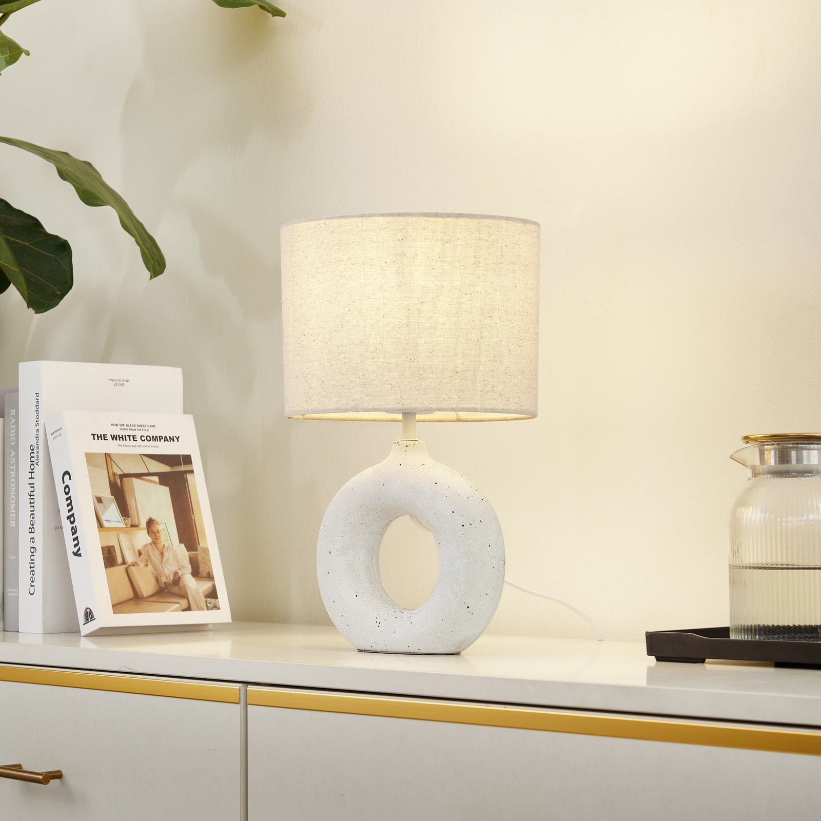 Lindby table lamp Kody, beige, textile, ceramic, 37 cm