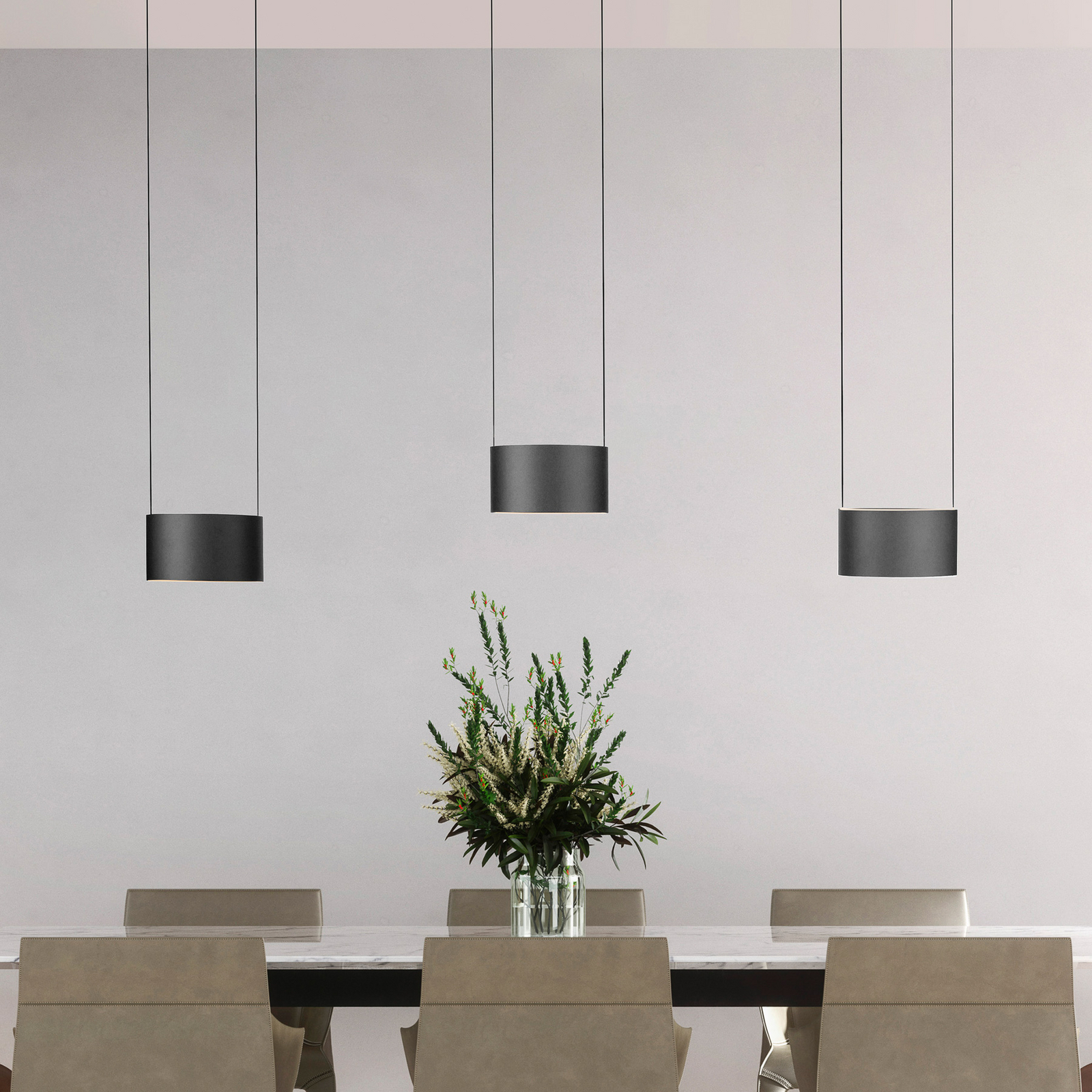 PURE LED-Hängelampe Clipse, grau, Länge 110 cm, CTT, 6-flg.