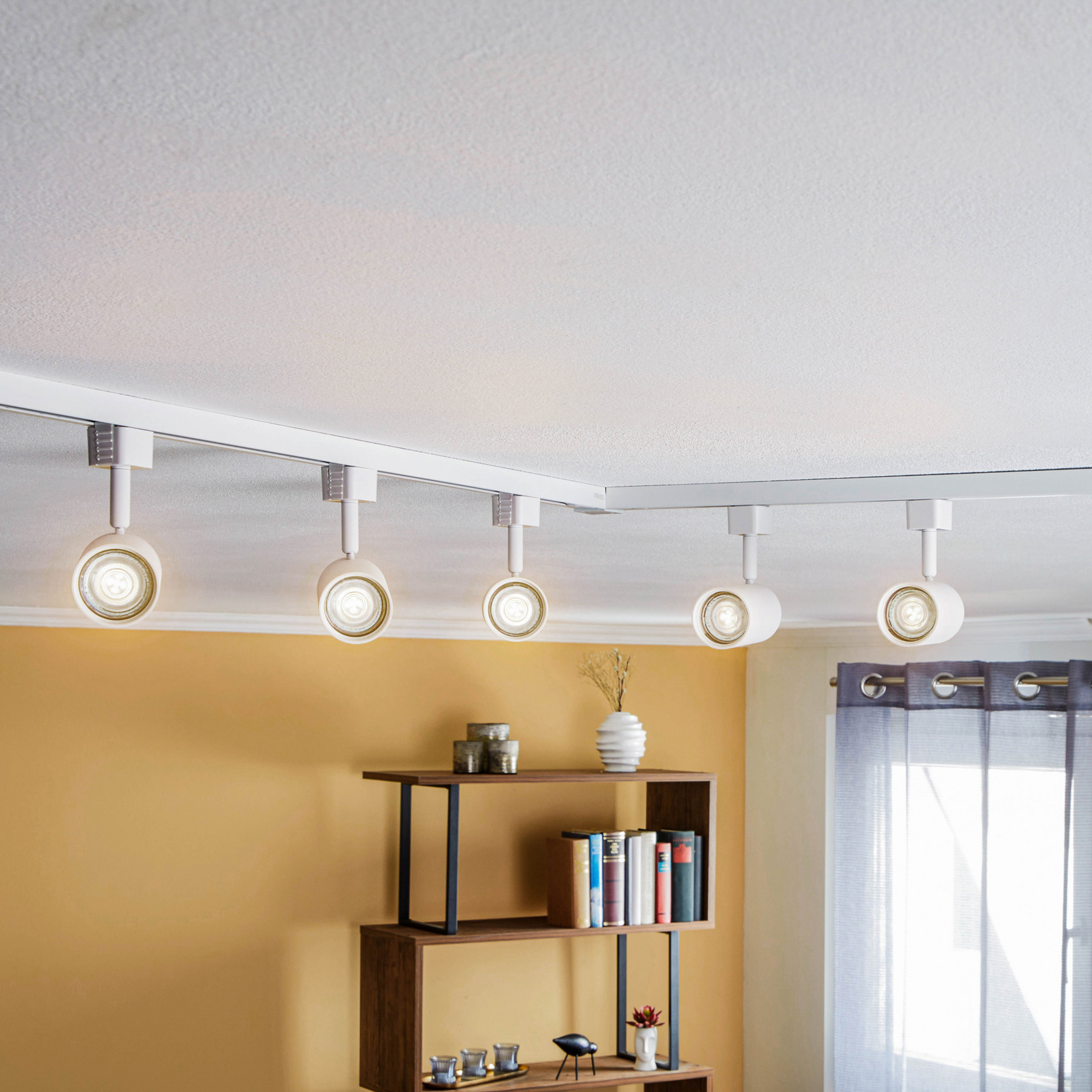 Prios système de lampes sur rail monophasé Jorell, blanc, à 5 lampes, GU10