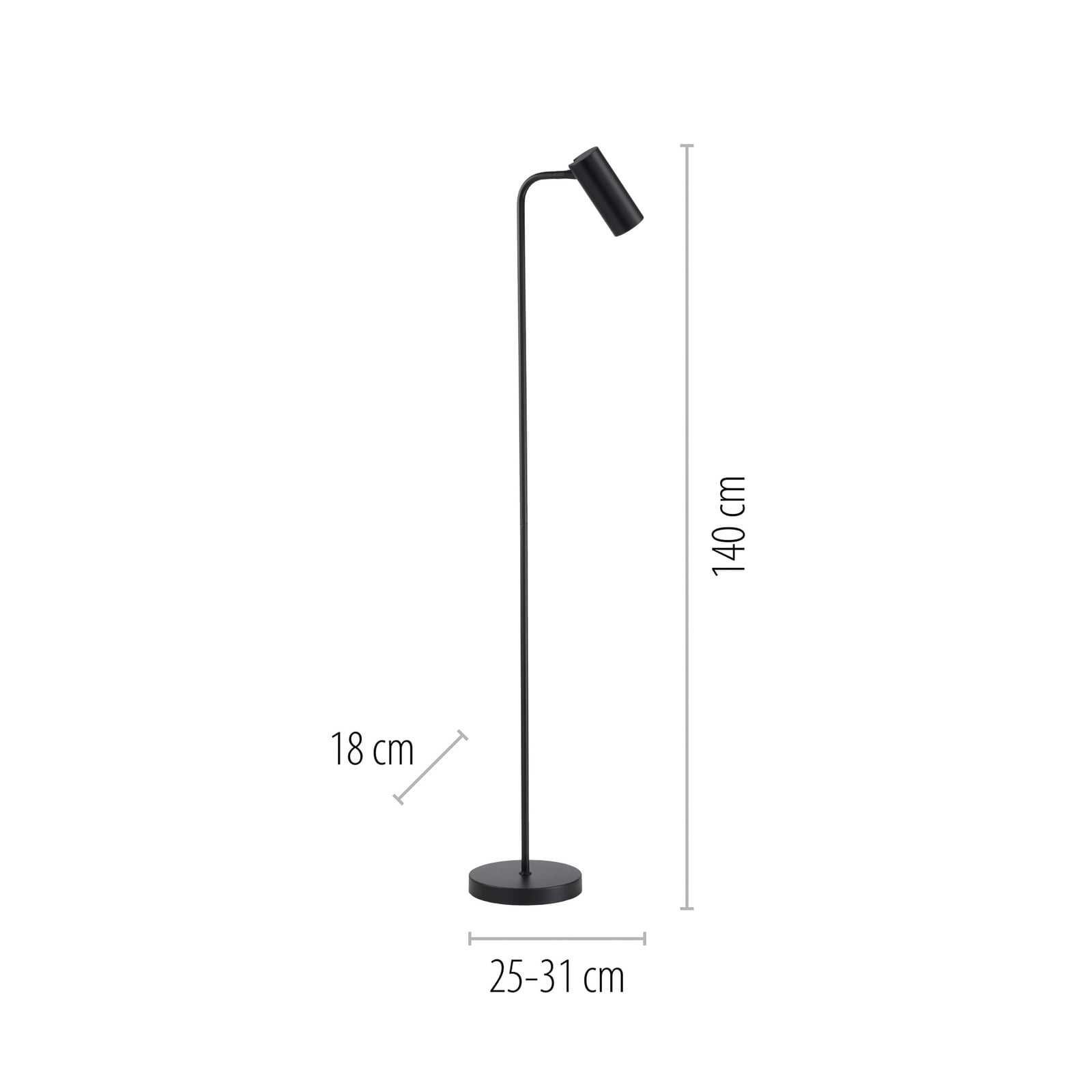 Gulvlampe RIK, svart, høyde 140 cm, metall, GU10-LED