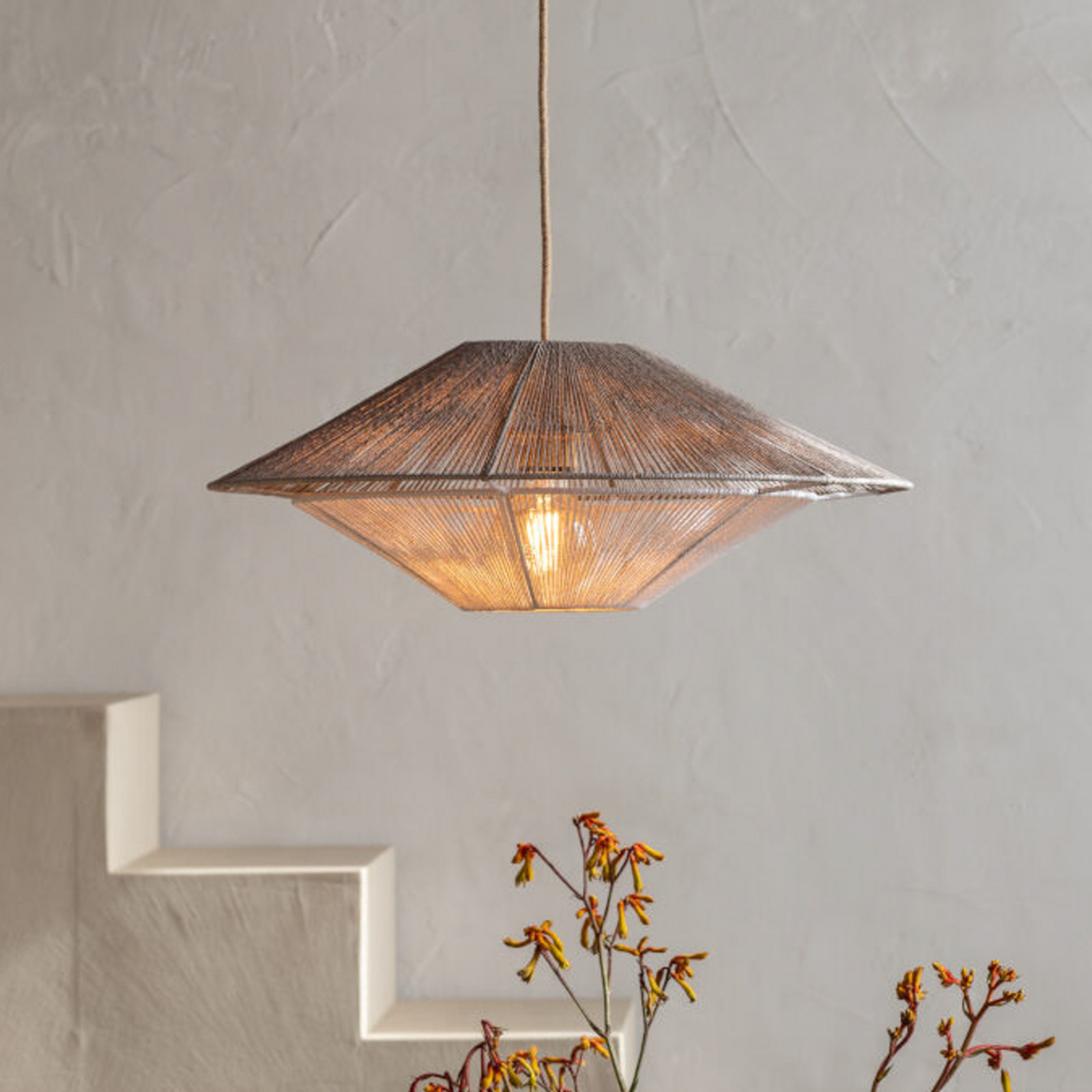 GOOD & MOJO Lampă suspendată Lumbini Ø50 cm gri deschis cablu din hârtie - Camera de zi / sufragerie - Scandinavă - gri deschis alb - Hârtie / Carton