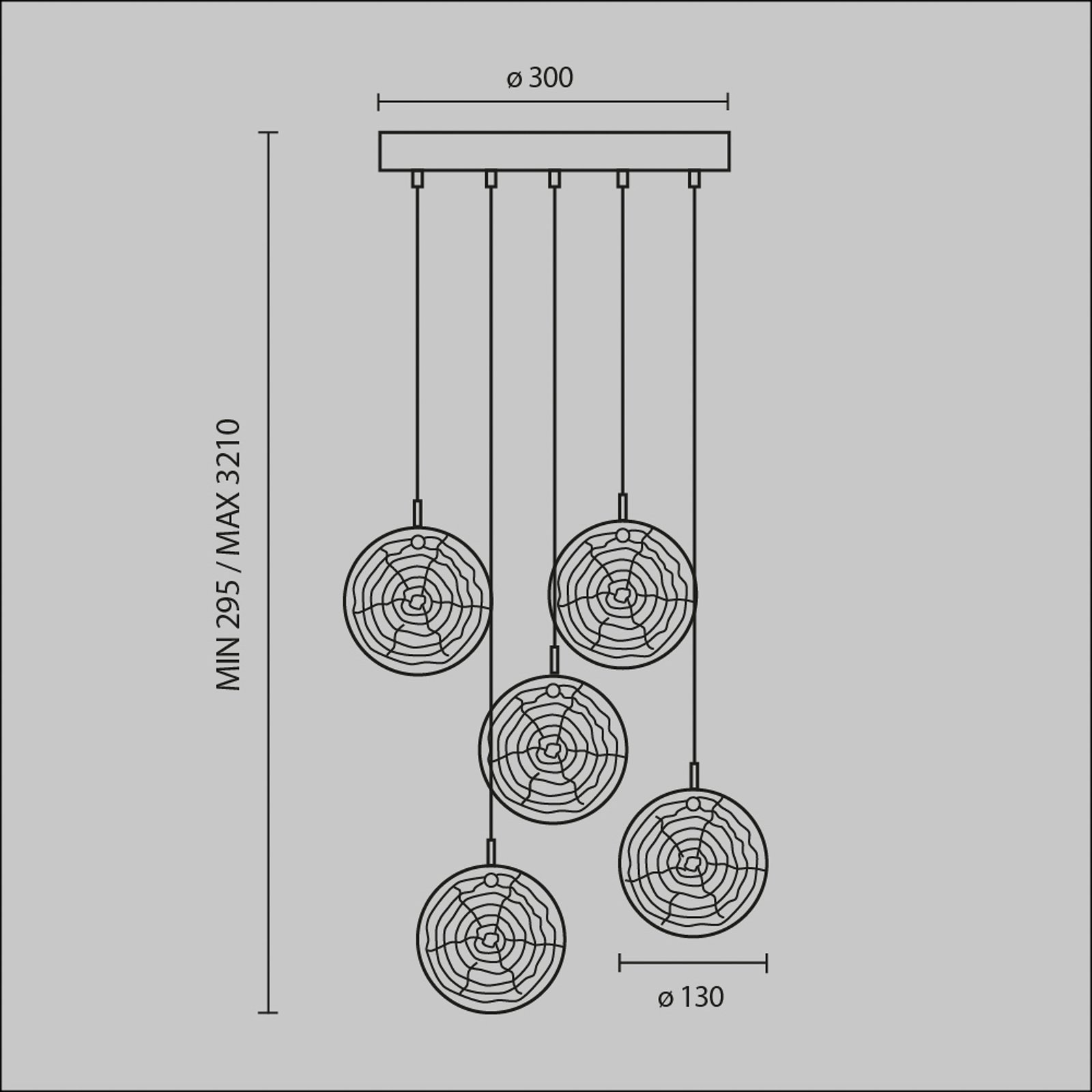 Maytoni hanglamp Frozen, 5-lamps, wit/messing, glas