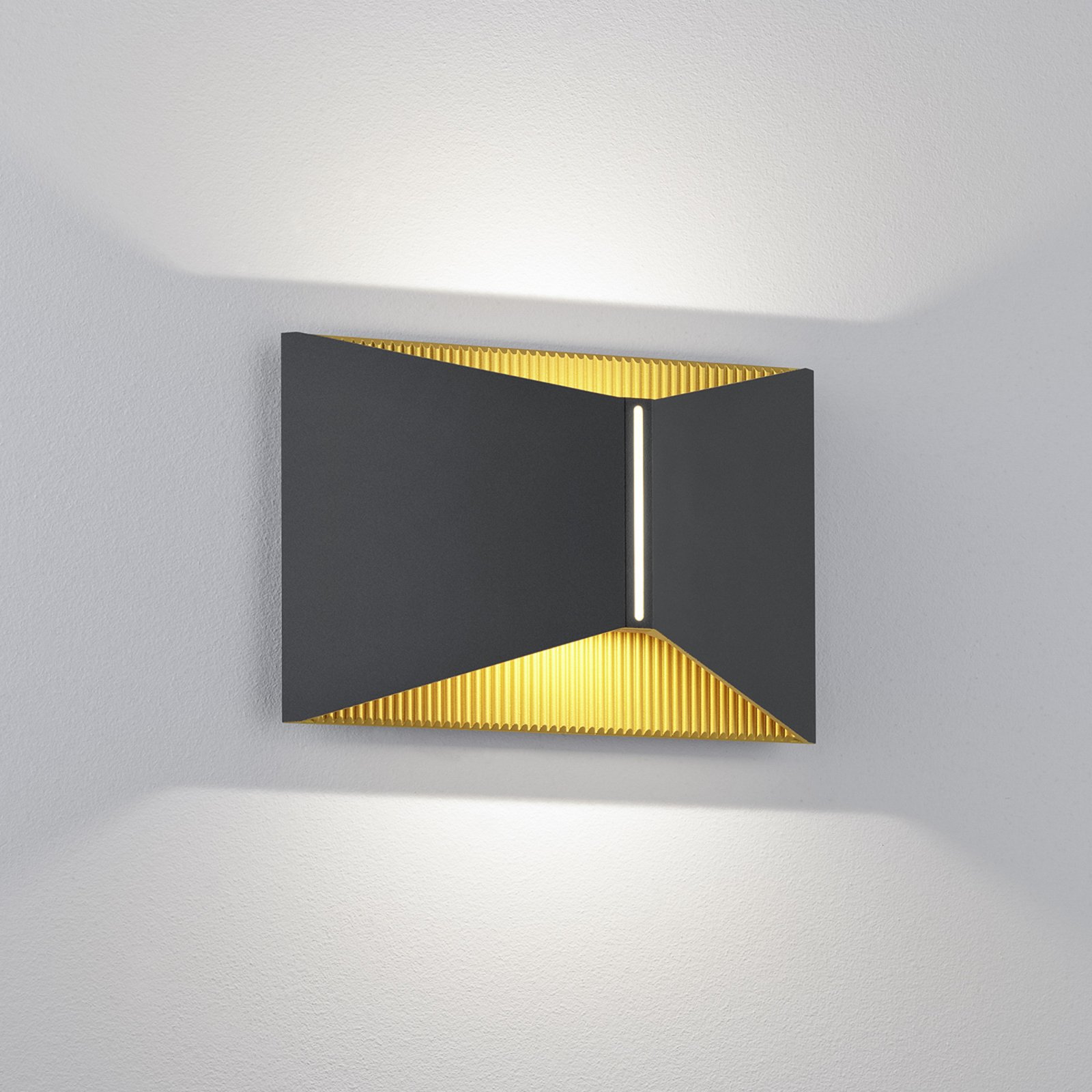 Helestra LED wandlamp VID, zwart/goud, up/down, IP65