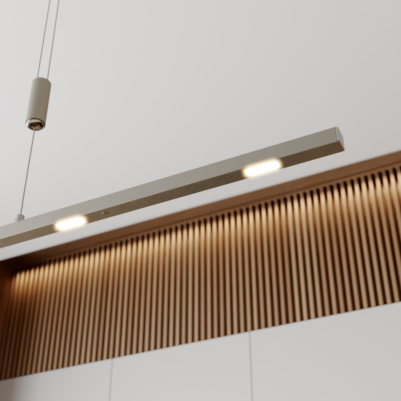 Quitani LED-pendellampe Tolu, nikkel, lengde 120 cm