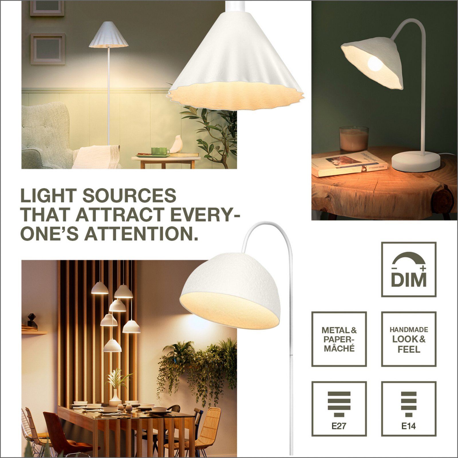 OSRAM bordlampe Decor Lotus Leaf, 1 lyskilde, hvit, papir, E14