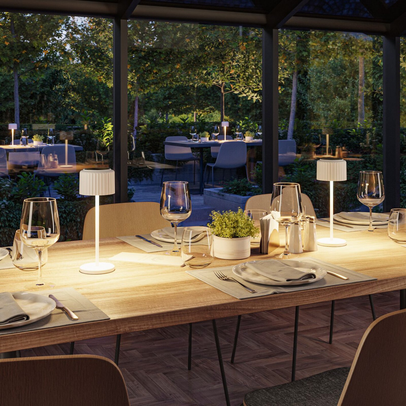 Lampa de masă solară cu LED Paulmann Else, albă, IP44, dimabil