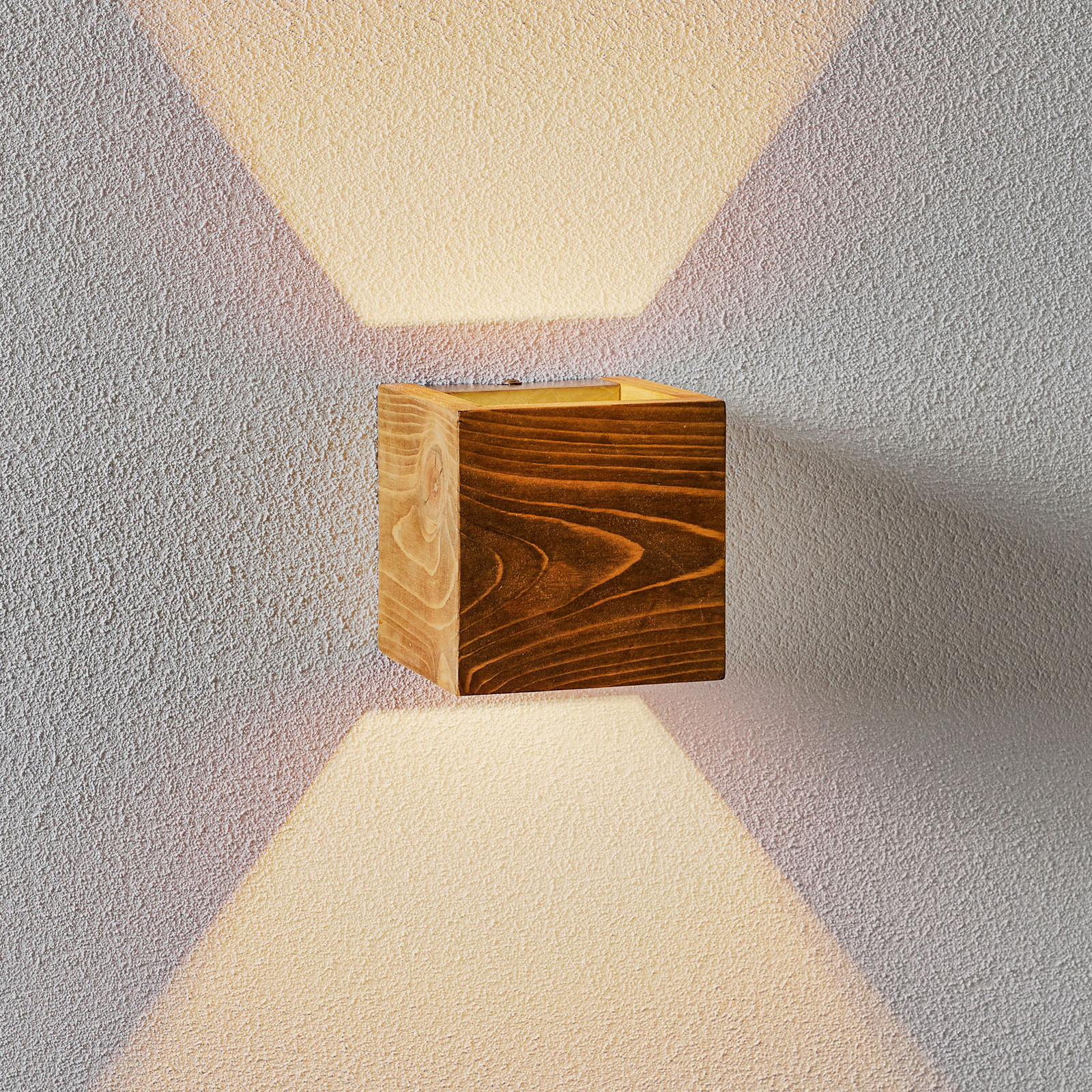 Brad LED wall light, wood, up/down, 11 x 11 cm
