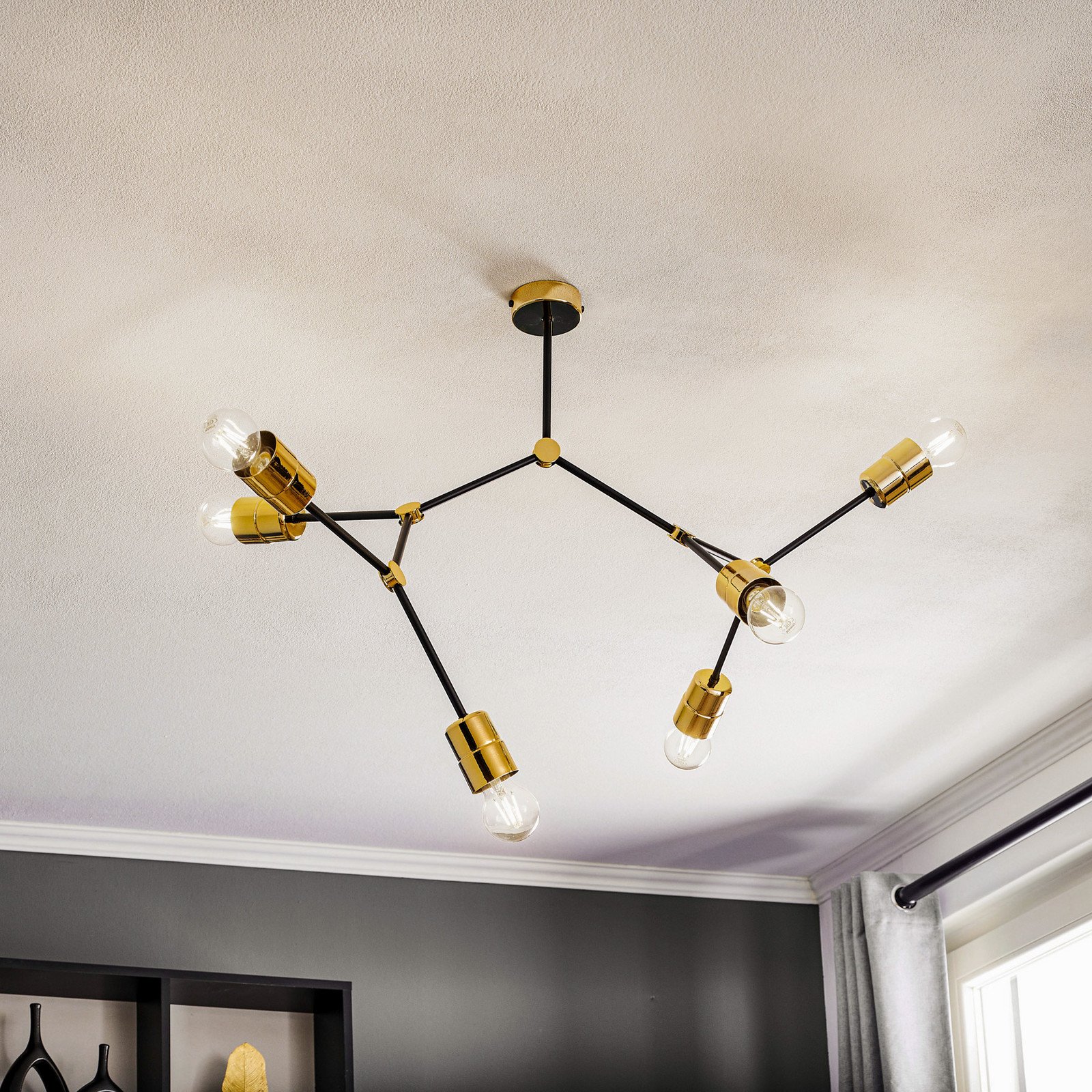 EMIBIG LIGHTING Plafonieră Code 6 becuri negru - Camera de zi / sufragerie - modern - negru auriu - Metal
