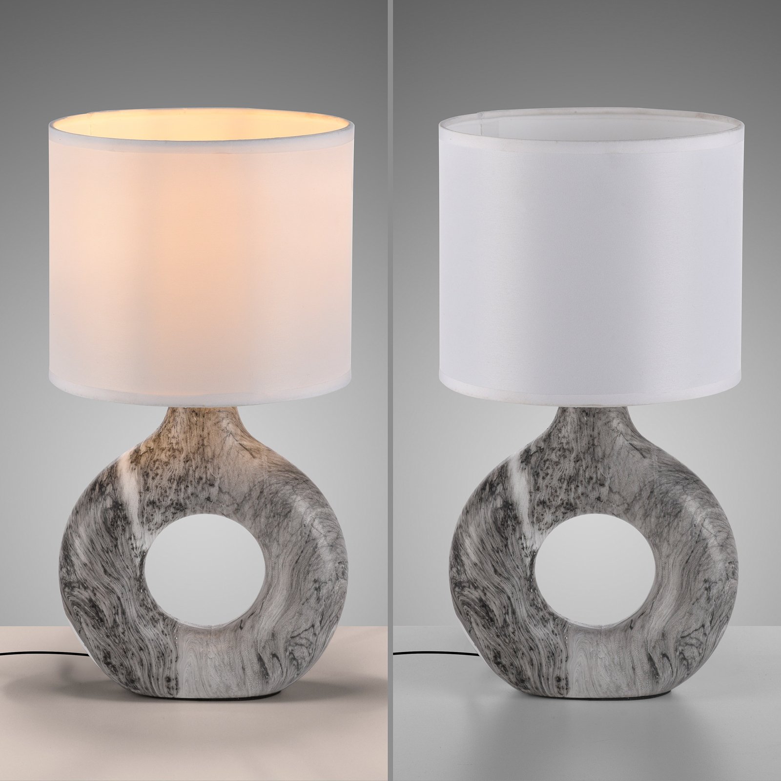 JUST LIGHT. Carara table lamp, ceramic base, grey