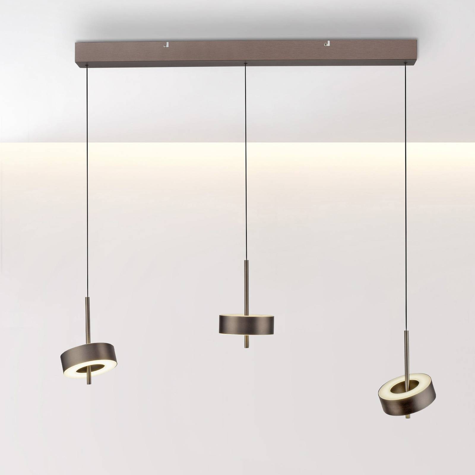 Q-Smart-Home Paul Neuhaus Suspension Smart LED Q-Rotate marron foncé à 3 lampes