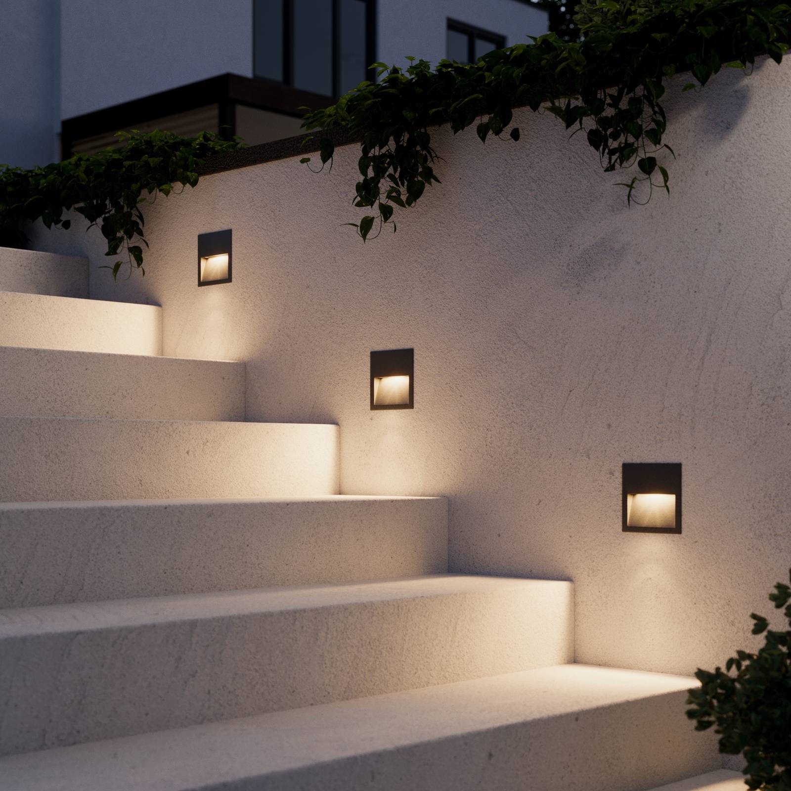 Kvadratisk LED-væglampe Loya, indbygning udendørs