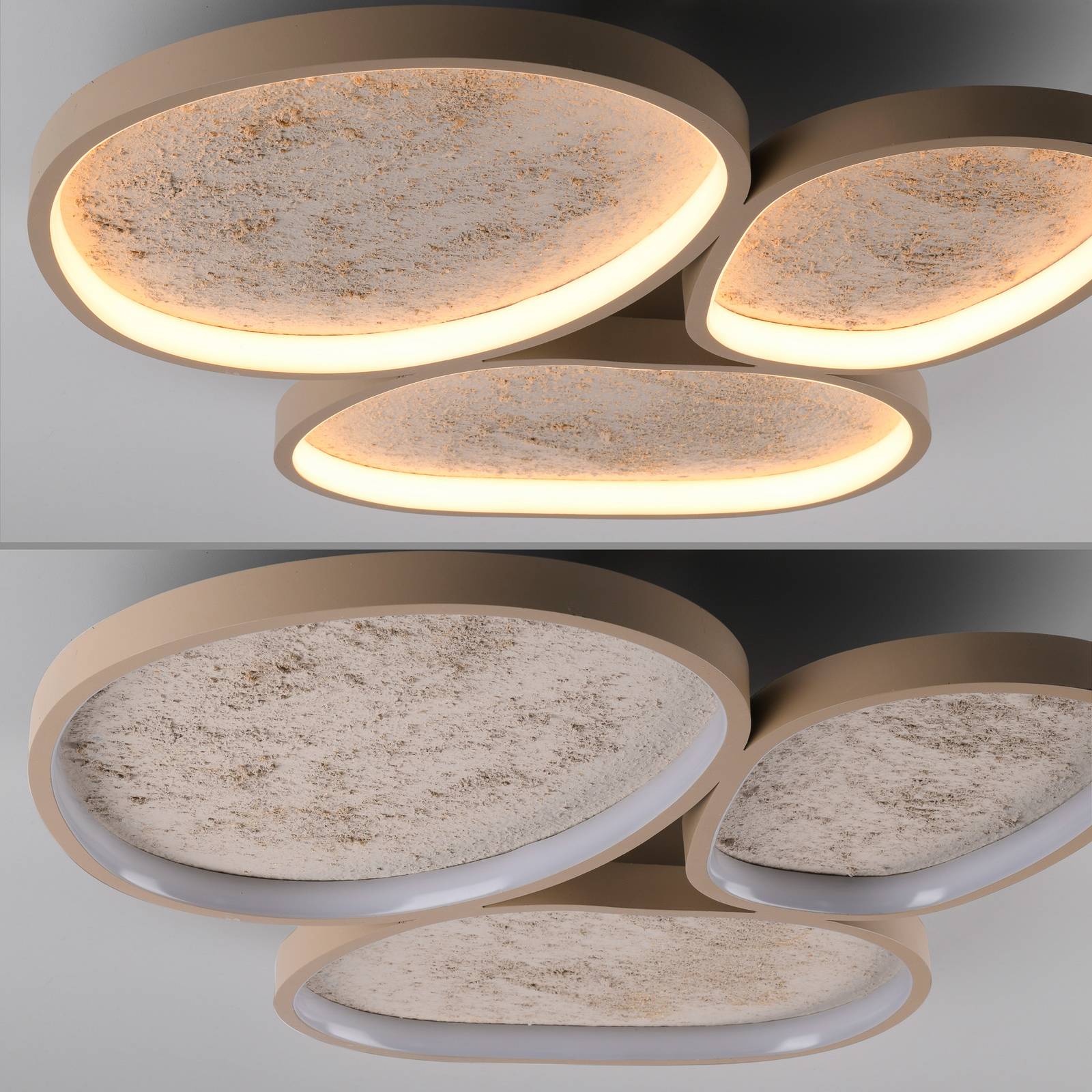 Lampa sufitowa LED Moonbraker 3, kolor piaskowo-beżowy, 3 000 K, ściemniana