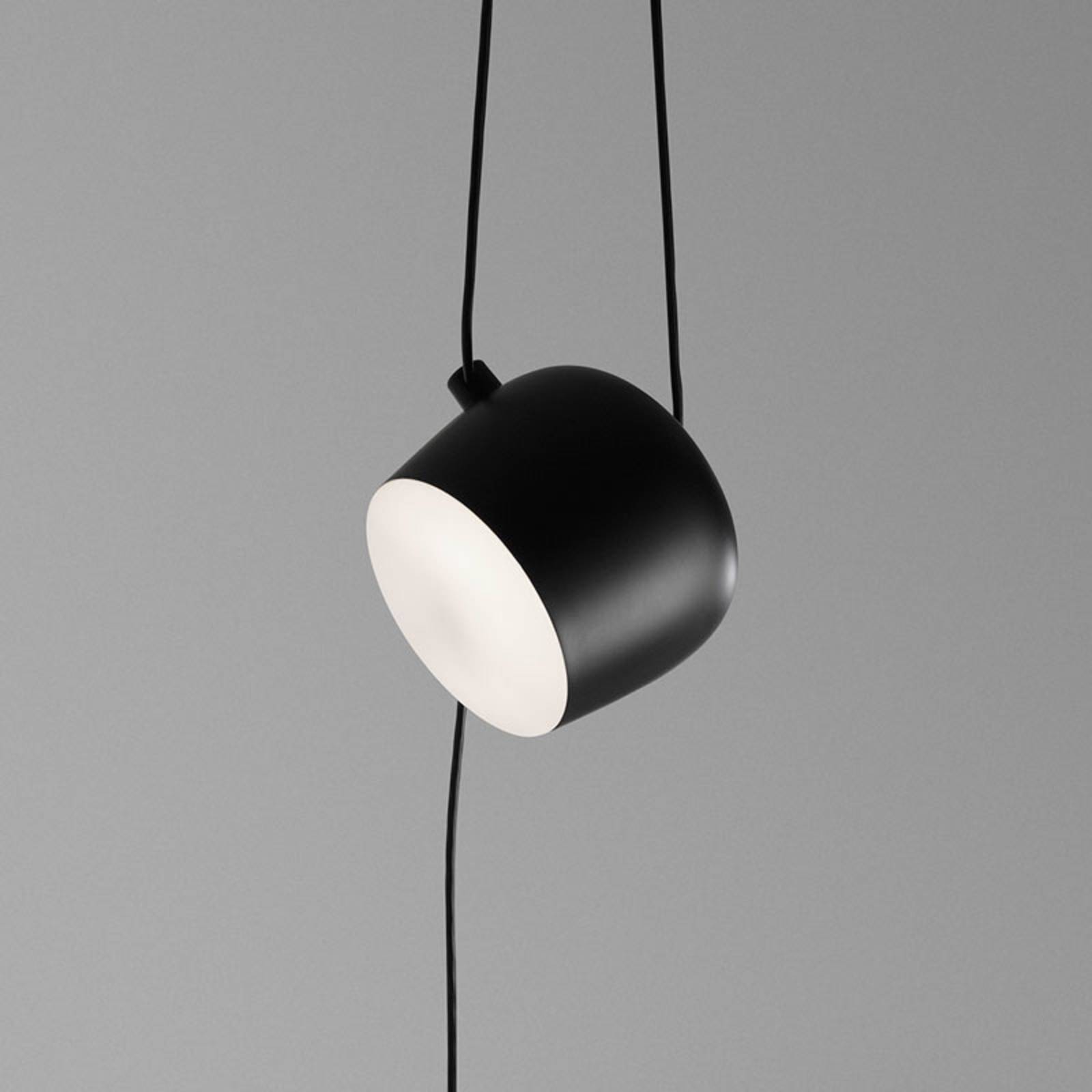 Flos FLOS Aim Small hanging lamp with plug, black, for Living / Dining Room, aluminium, photo-engraved polycarbonate, 12 W, energy efficiency: A+, H: 14.9 cm