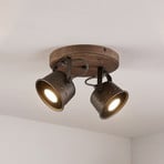 Lindby loftspot Rubinjo, Ø 32cm, 2 lyskilder, træ, metal