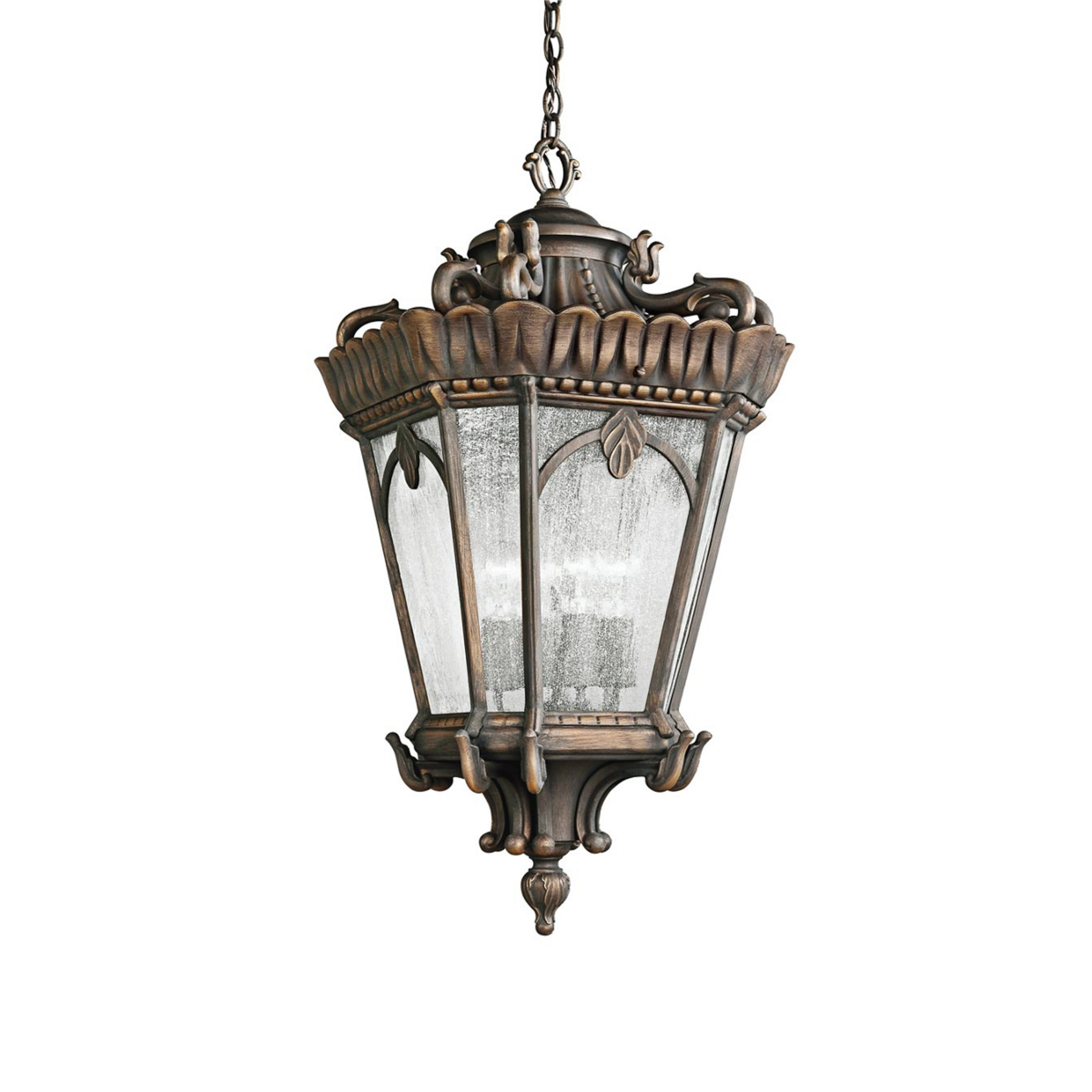 Außenhängeleuchte Tournai, Ø 19 cm, bronze, Aluminium, Glas