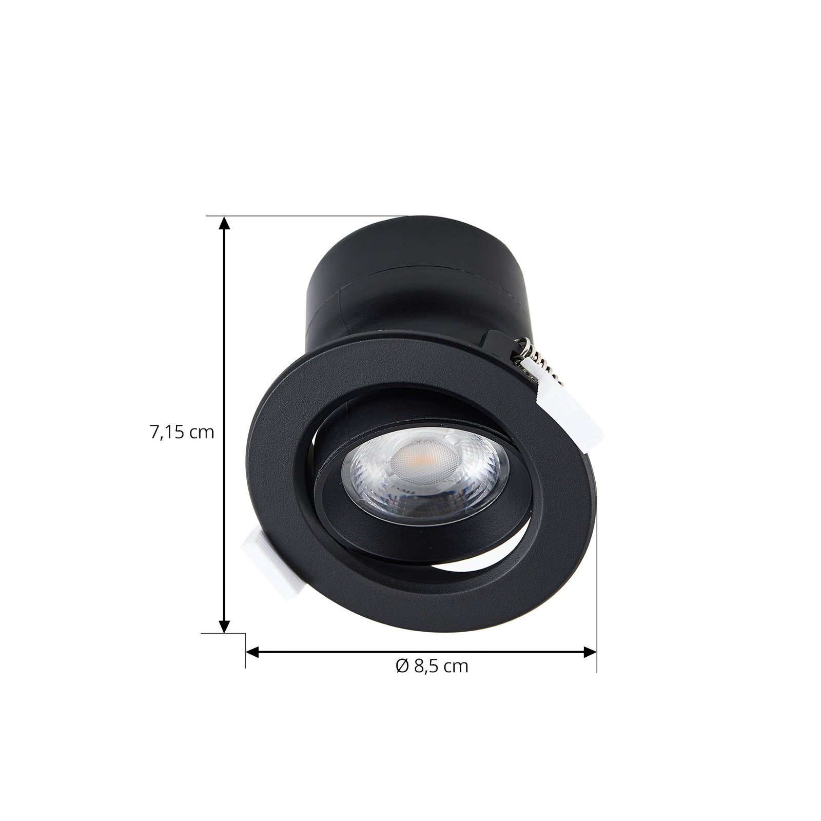 Prios LED inbouwlamp Shima, zwart, 7 W, 3000K, dimbaar