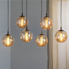 Lampada a sospensione Glassy, a 6 luci, nero, ambra, vetro, 75 cm