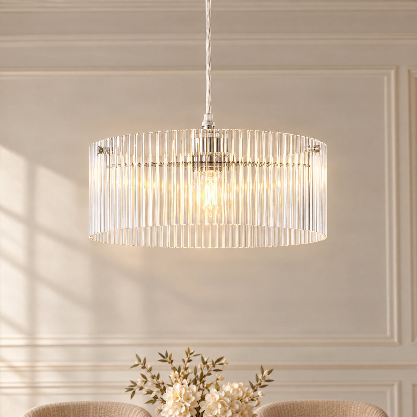 Meritt hanglamp, chroom/transparant, Ø 40 cm, glas - Lucande Meritt hanglamp, chroom/transparant, Ø 40 cm, glas - Lucande