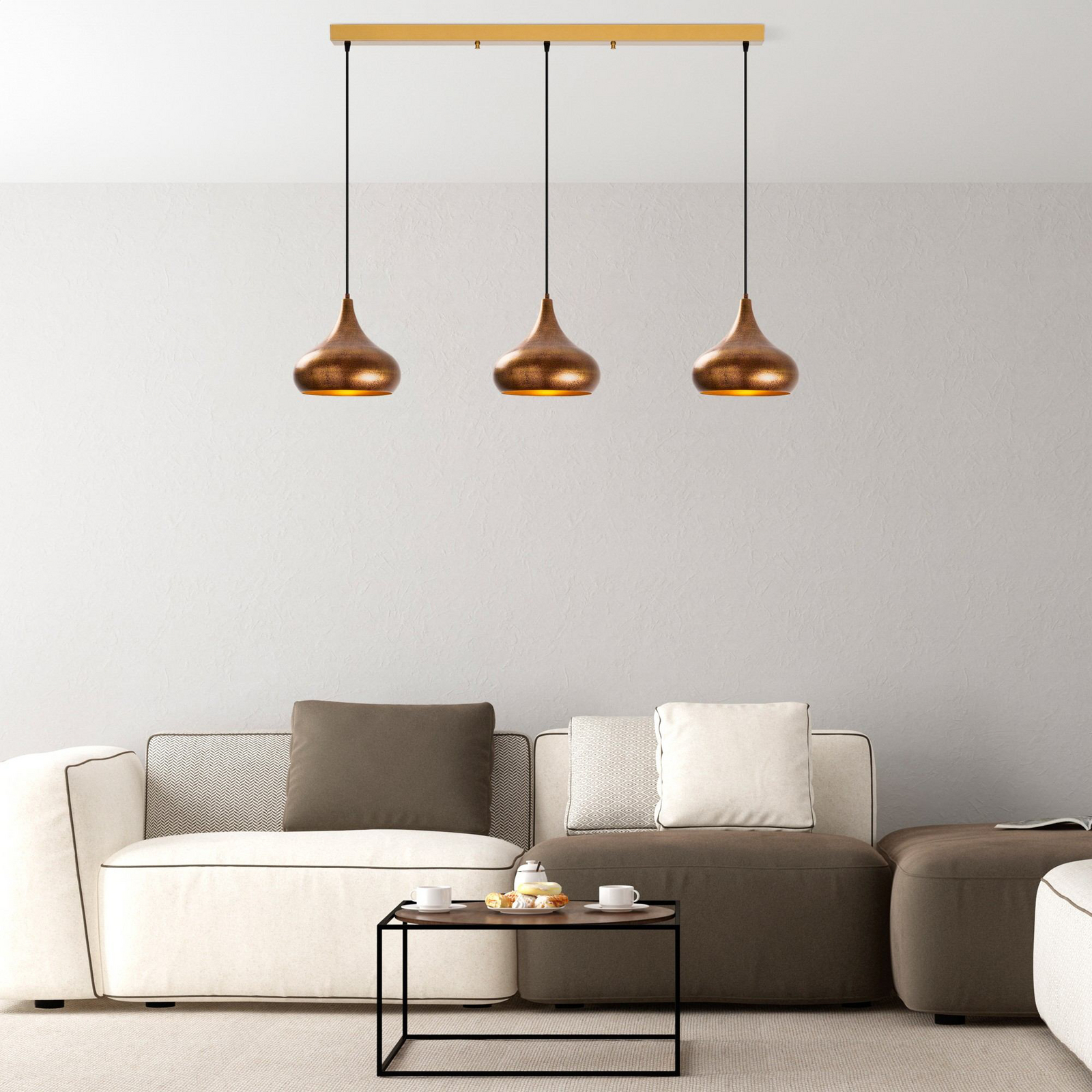 Muba pendant light, antique brass, length 120 cm, metal