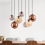 Shiny pendant light, 7-bulb, long, multicoloured, glass, E14