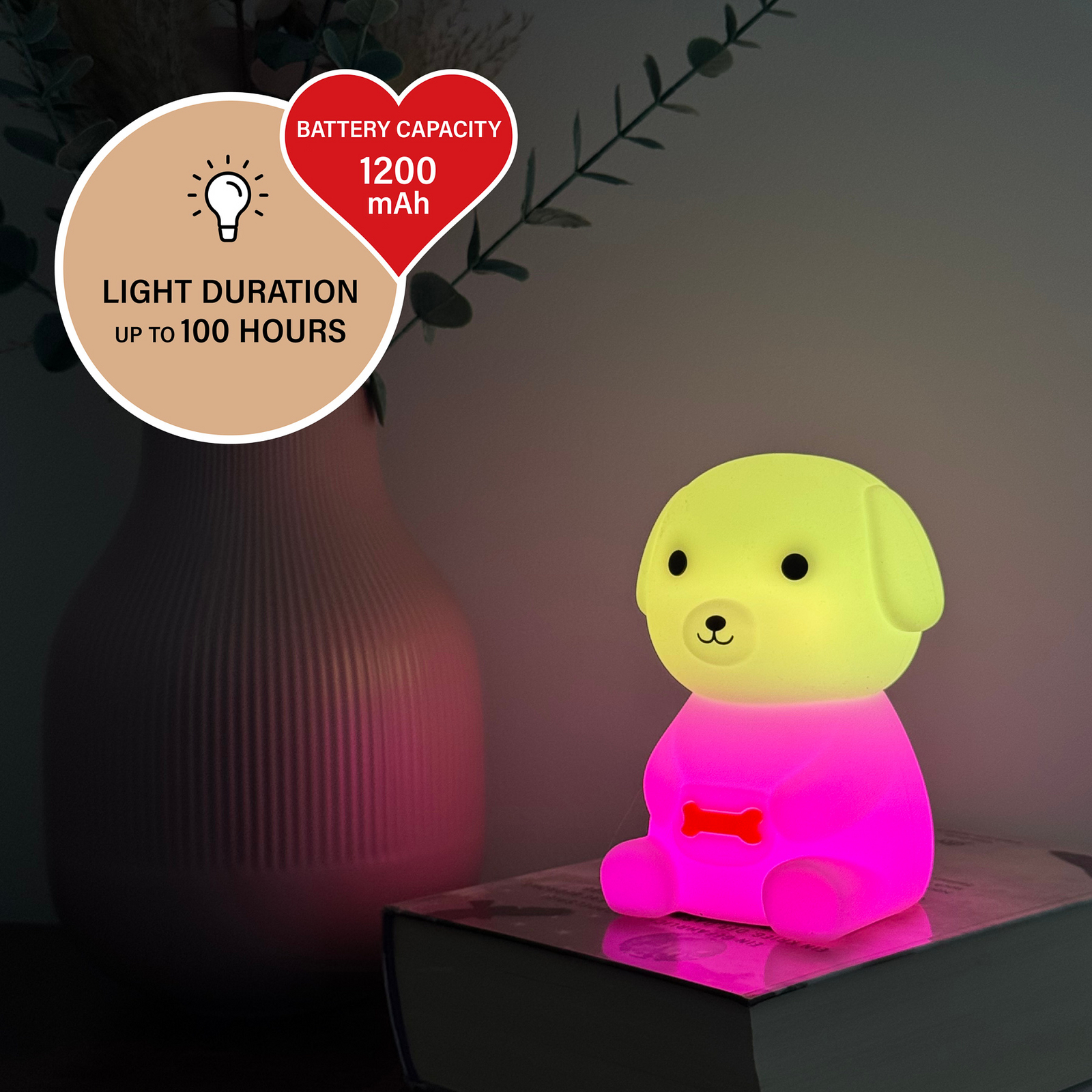 LED-Akku-Nachttischleuchte Puppy, Hund, weiß, RGB, dimmbar