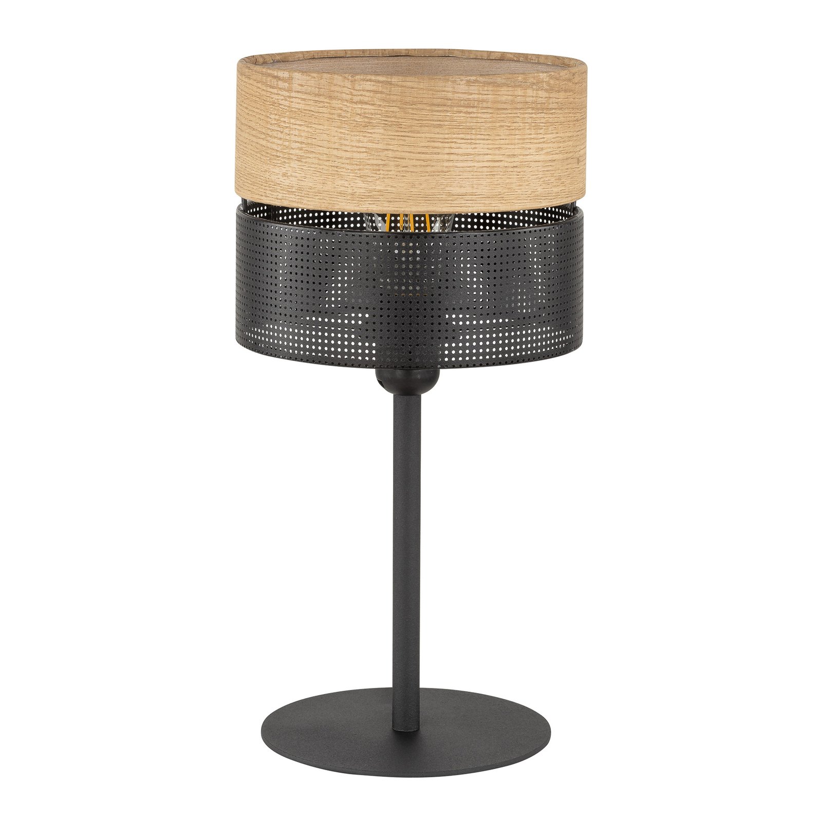 Lampada da tavolo Nicol, nera, aspetto legno, altezza 45 cm, 1 x E27