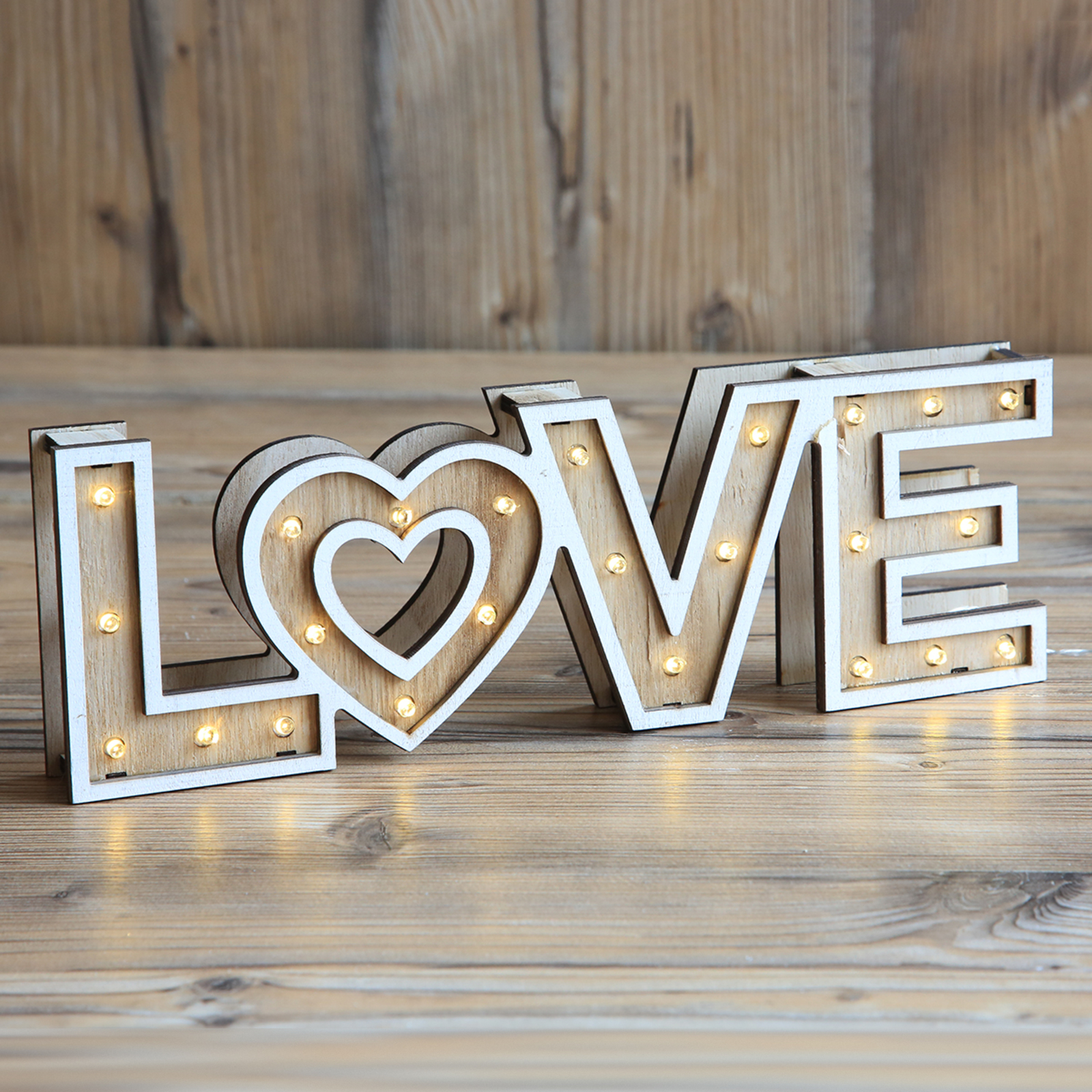 Globo Aimi - LED table lamp Love with batteries, for Living / Dining Room, wood, plastic, 0.06 W, energy efficiency: A+, W: 34 cm, H: 9 cm