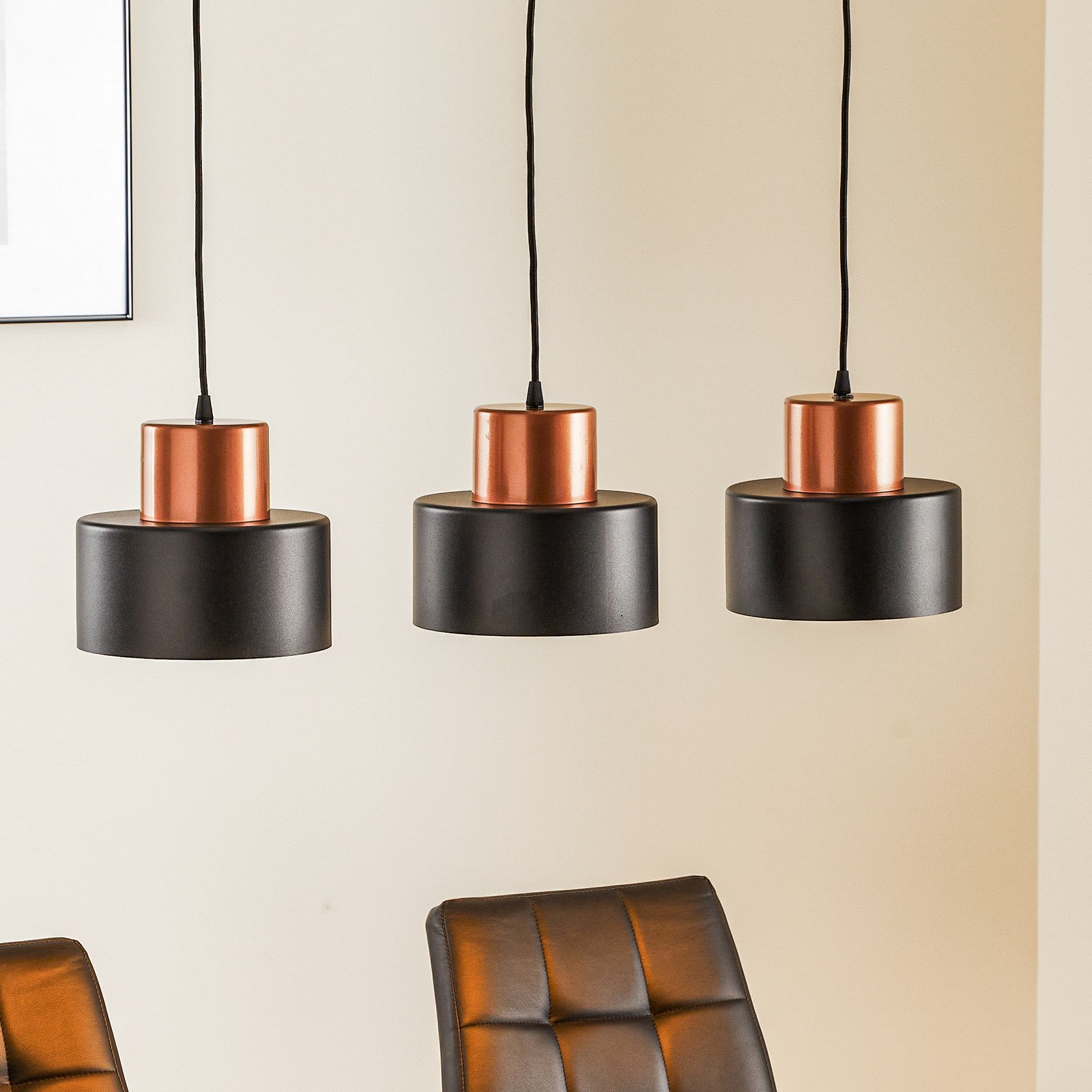 TEMAR LIGHTING Lampă suspendată Olla 3 becuri lungă - Camera de zi / sufragerie - Design industrial - negru cupru - Metal