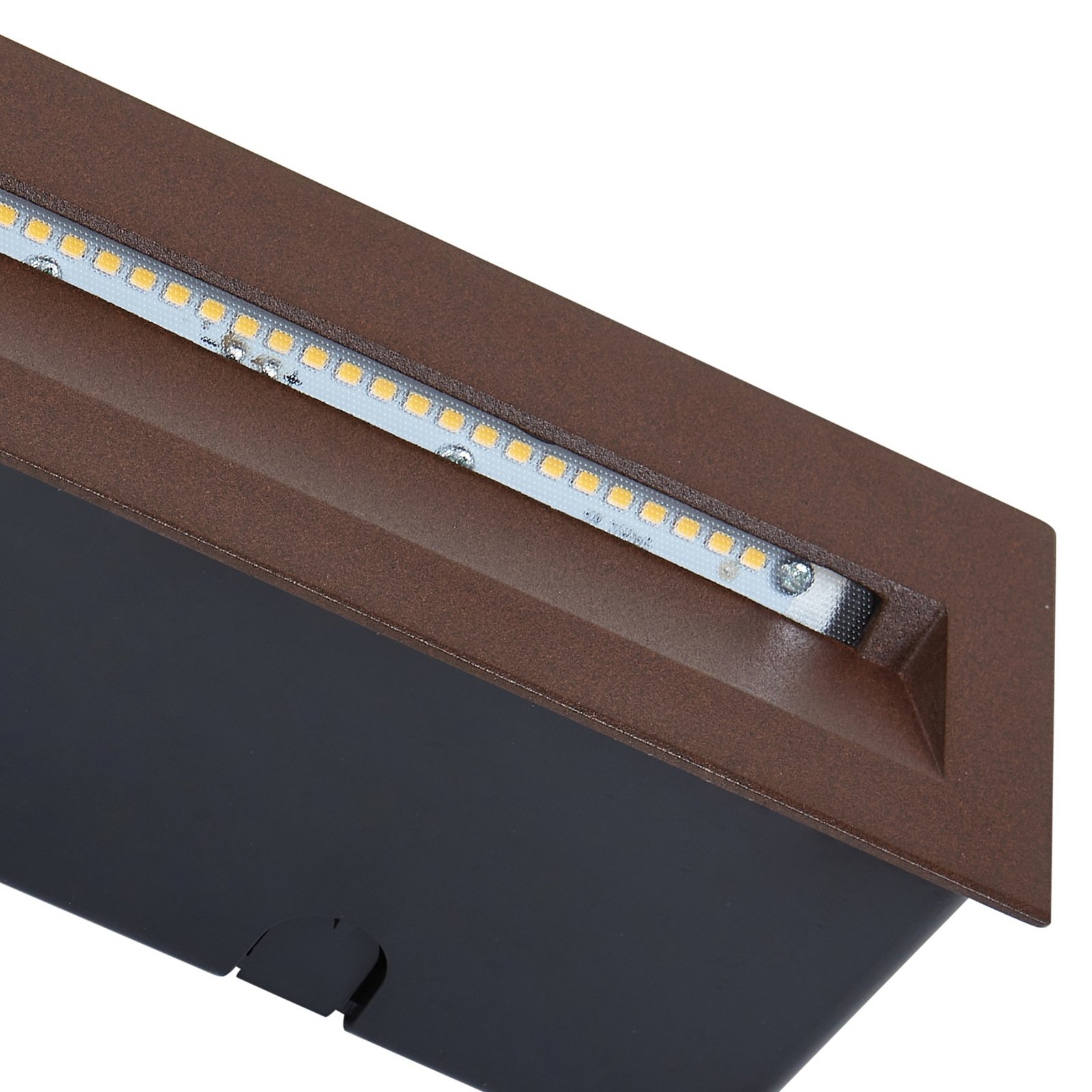 Lucande LED-vägginbyggnadslampa Loya, 23 x 8 cm, rost, IP54