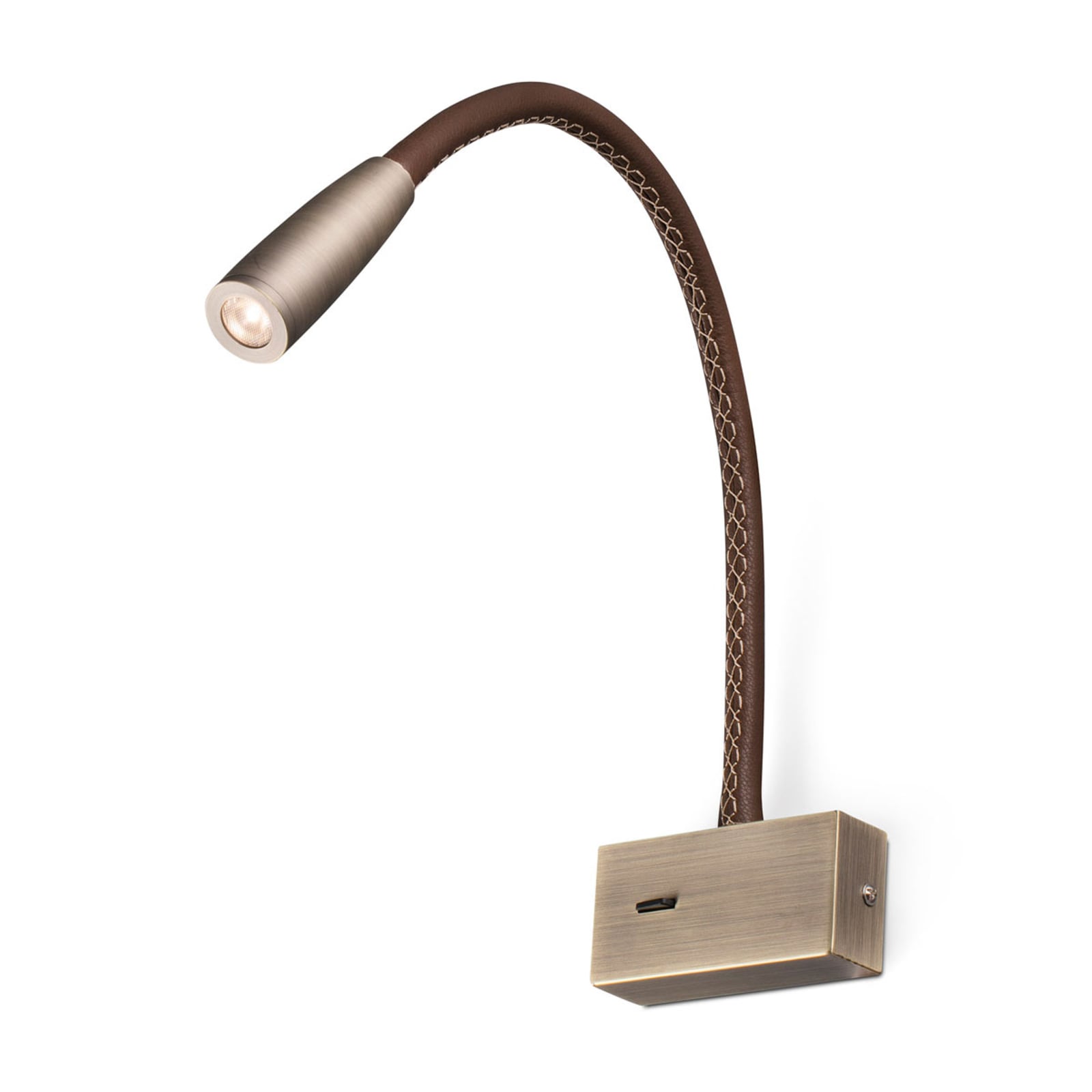 Lead LED leeslamp voor de muur, bruin, metaal met lederen details