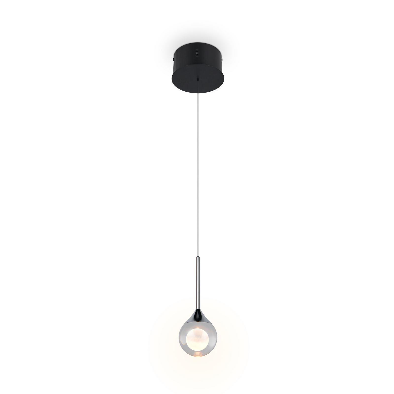 LED piekaramā lampa „Calista“, hroma krāsā, Ø 10 cm, metāls/stikls, CCT