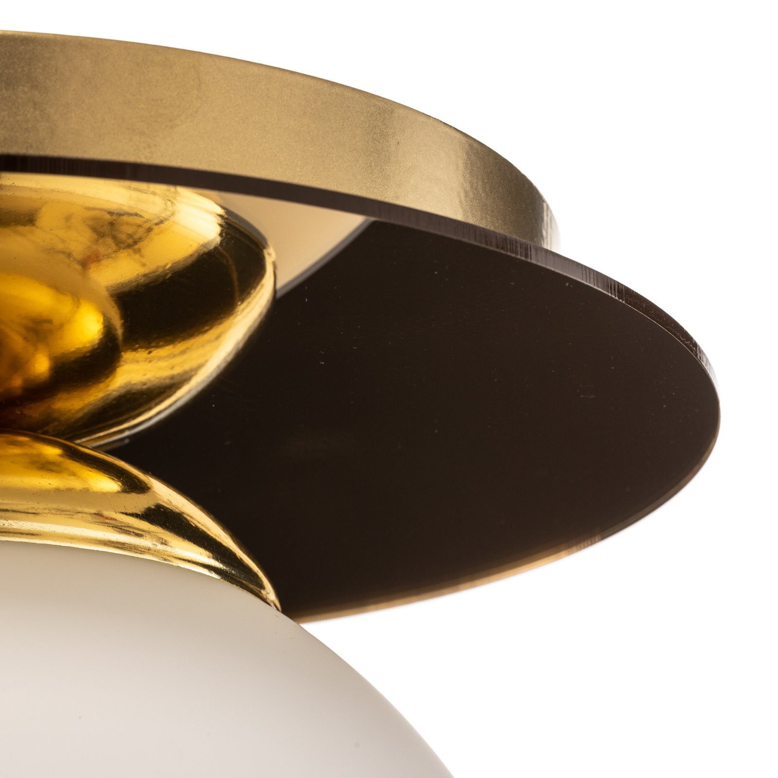 Plato taklampa, guldfärgad, metall, opalglas, Ø 25 cm