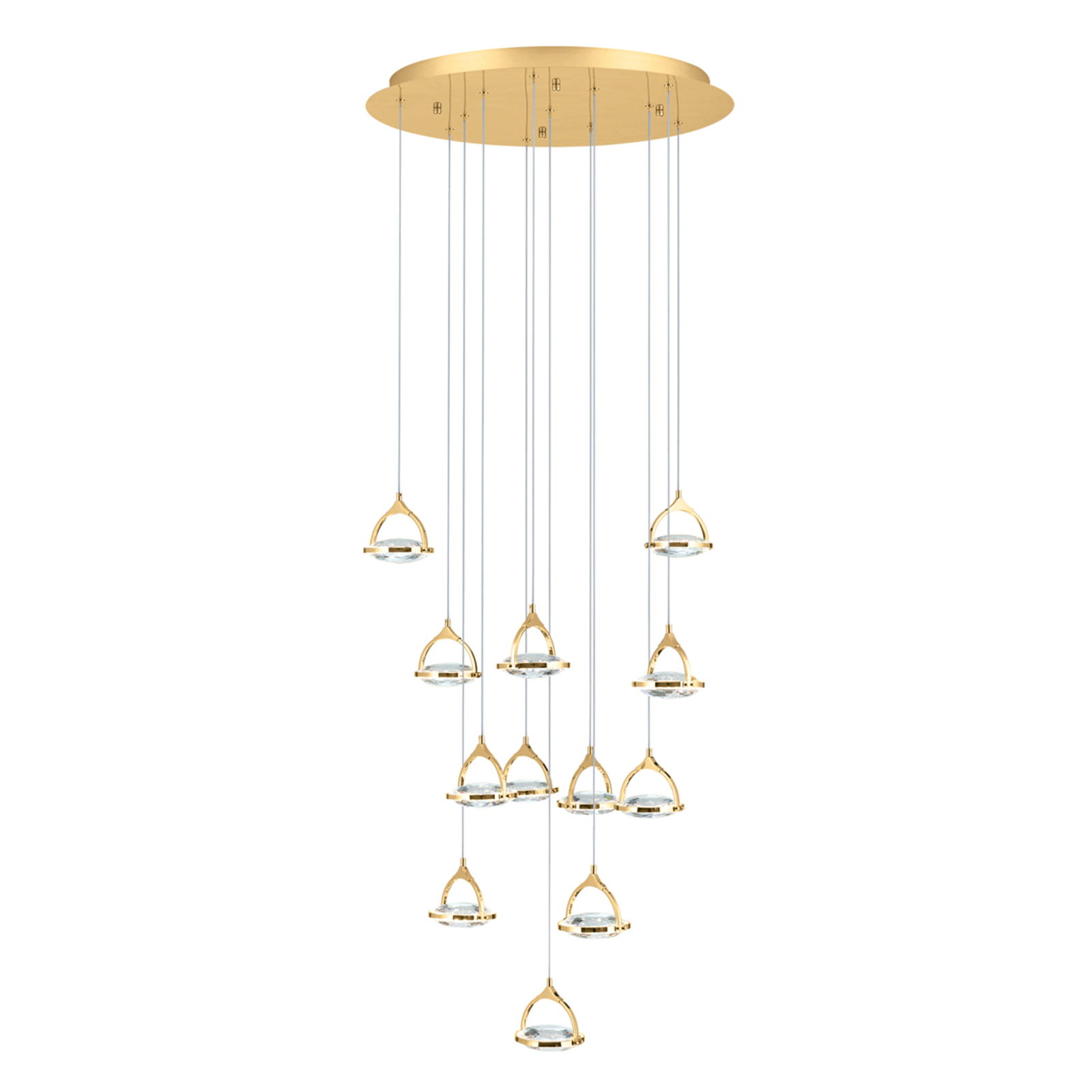 Moon LED pendant, K9 crystal glass, 12-bulb, gold