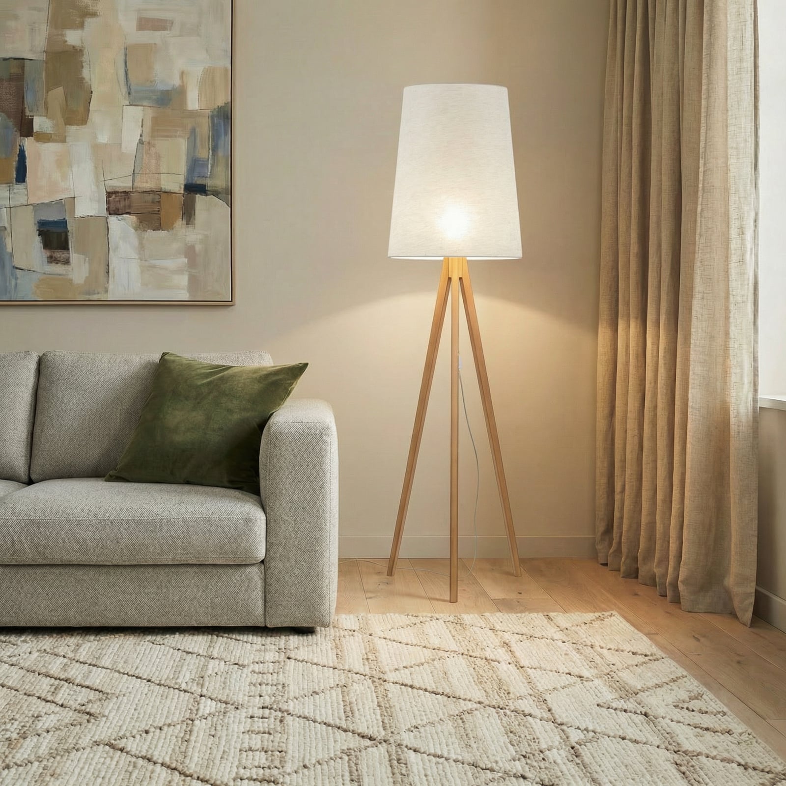 Gulvlampe Walz, creme, træ, højde 175 cm, E27