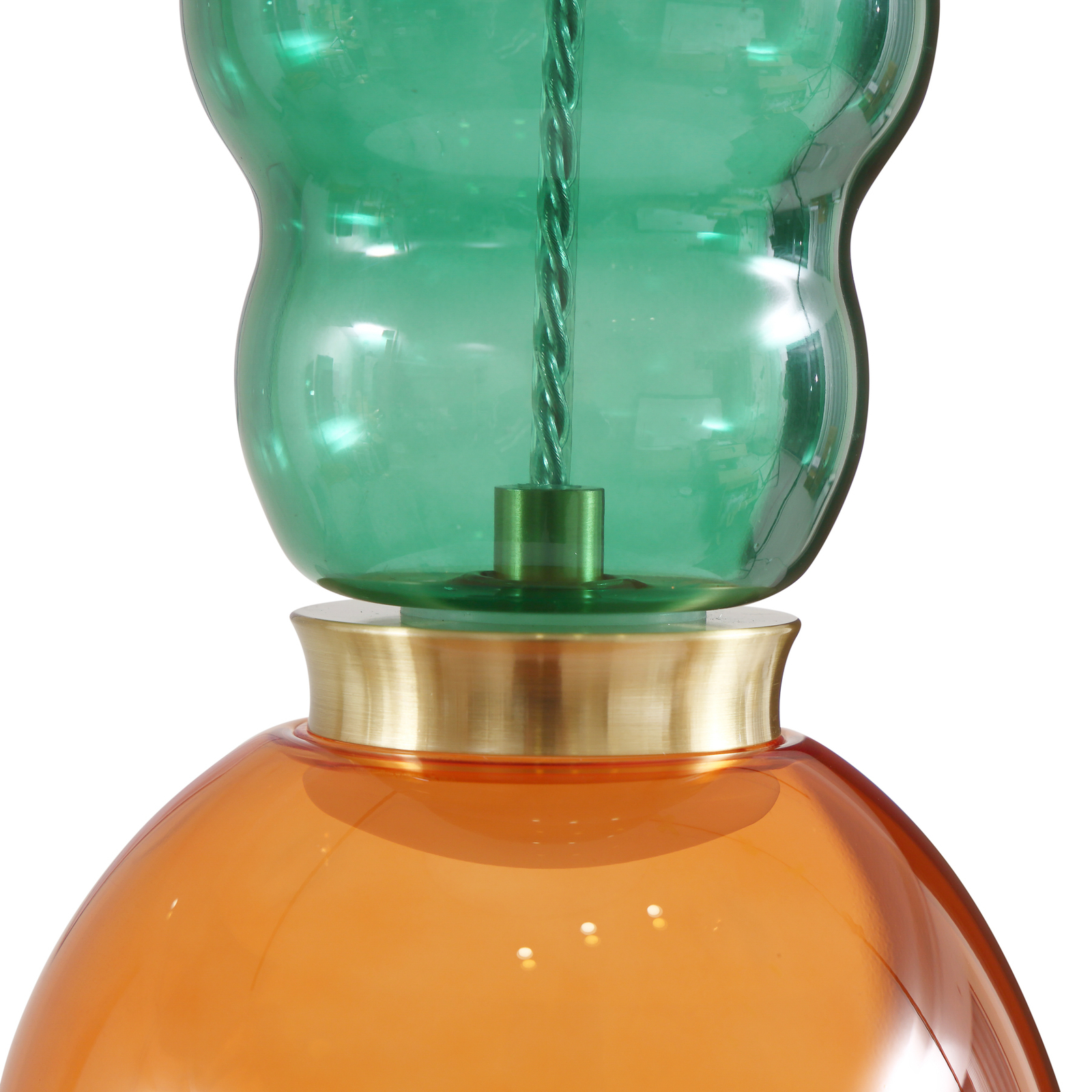Lucande LED-Hängelampe Fay, orange/dunkelgrün, Glas, Ø 15 cm
