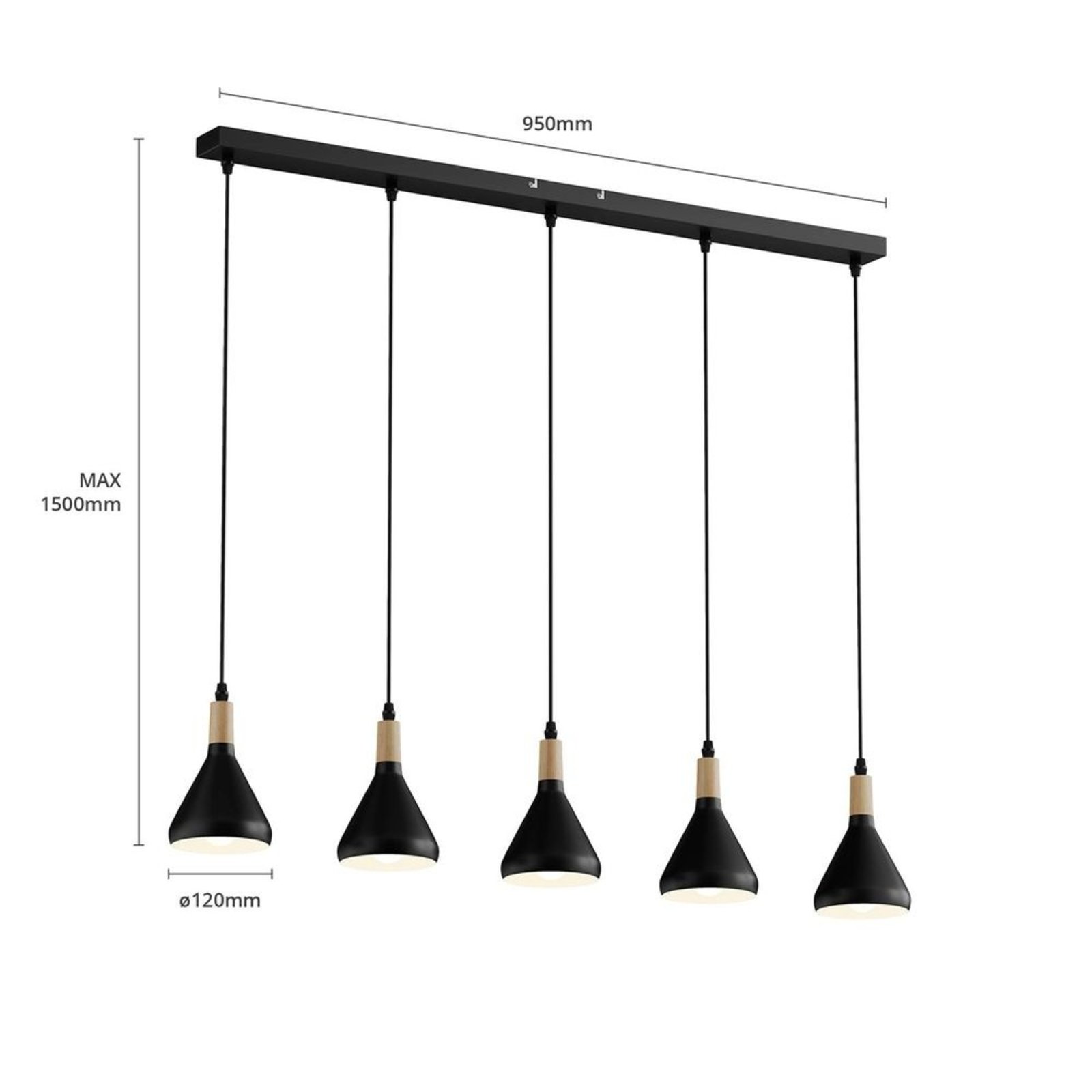 Arina Lustră Pendul Black/Wood - Lindby