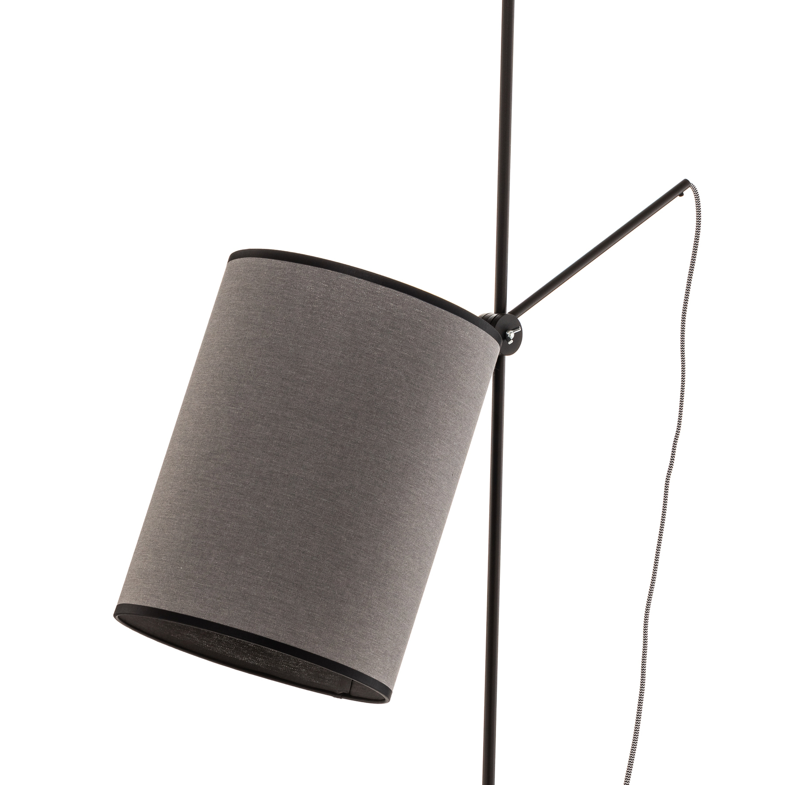 Stojací lampa Zelda s kulatým šedým textilním stínidlem