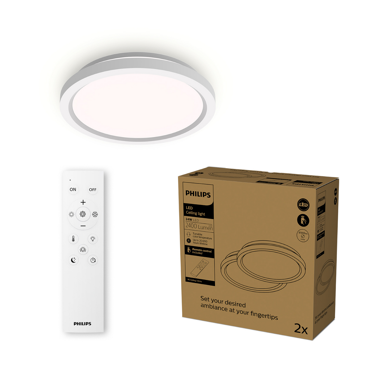 Philips Lampa sufitowa LED Aio RD biała, zestaw 2 szt. Ø 30 cm Pilot