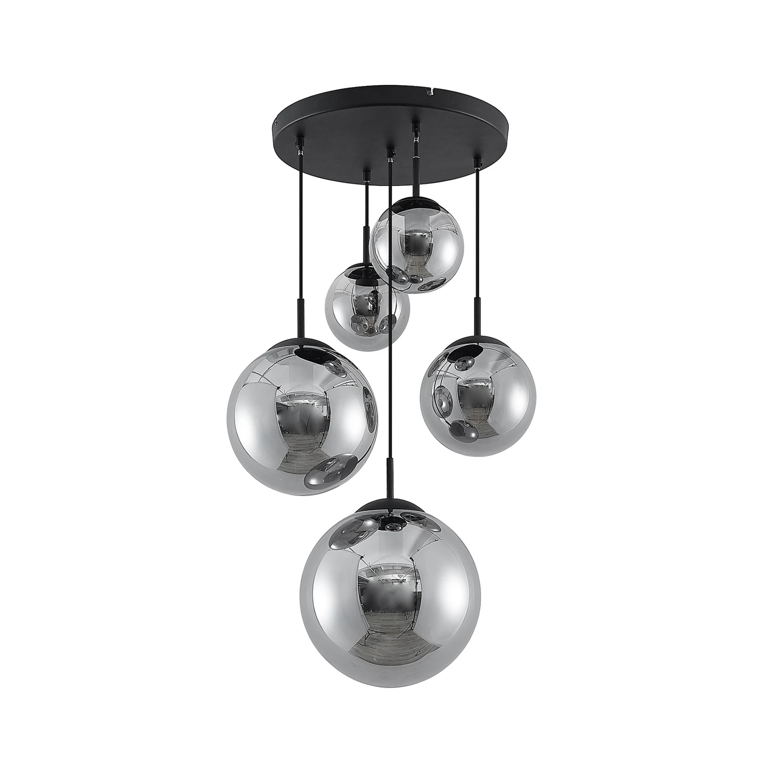 Lindby suspension Teeja, fumé, 5 lampes, Ø50cm, verre, E27